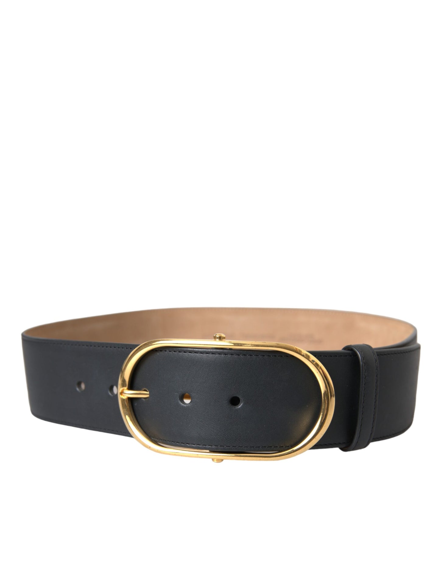 Ceinture en cuir noir classique avec boucle ovale en métal de Dolce & Gabbana