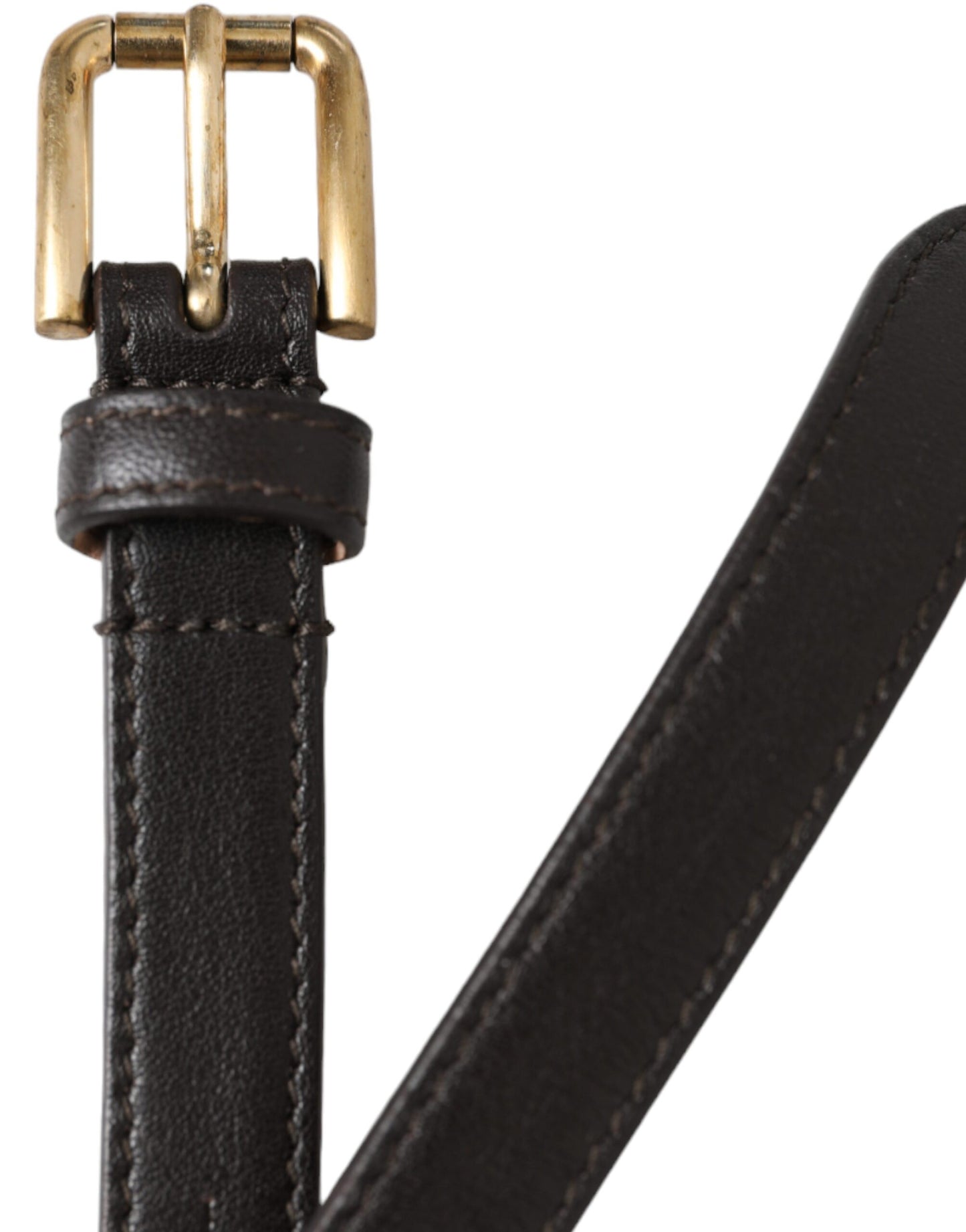 Ceinture longue en cuir noir, fine, avec boucle en métal doré de Dolce & Gabbana.