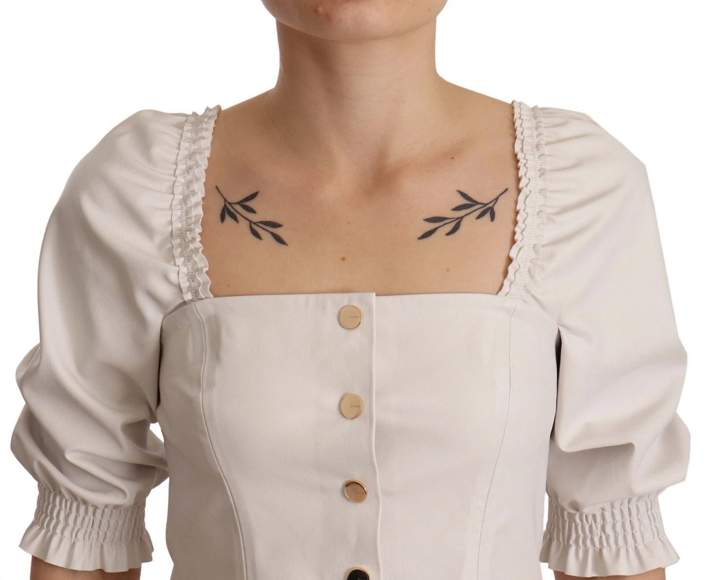 PINKO Blouse blanche à col carré et boutonnage croisé, taille courte