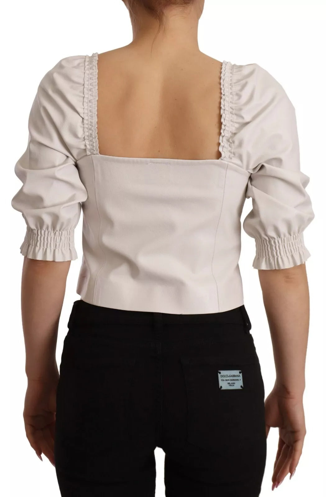 PINKO Blouse blanche à col carré et boutonnage croisé, taille courte