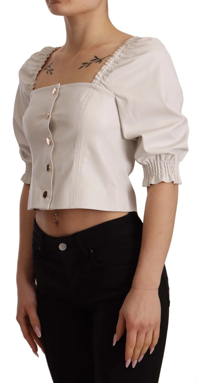PINKO Blouse blanche à col carré et boutonnage croisé, taille courte