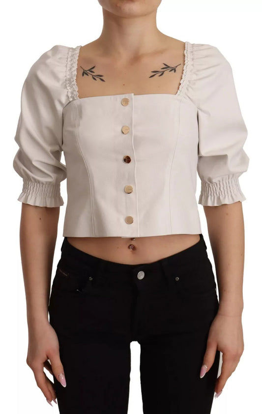 PINKO Blouse blanche à col carré et boutonnage croisé, taille courte