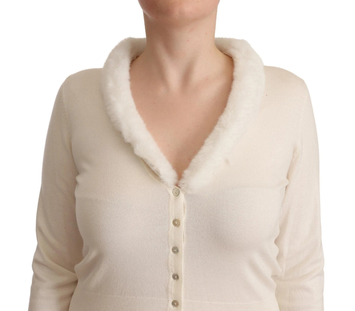 Blouse Liu Jo en viscose blanche à manches longues et col en fourrure de mouton.