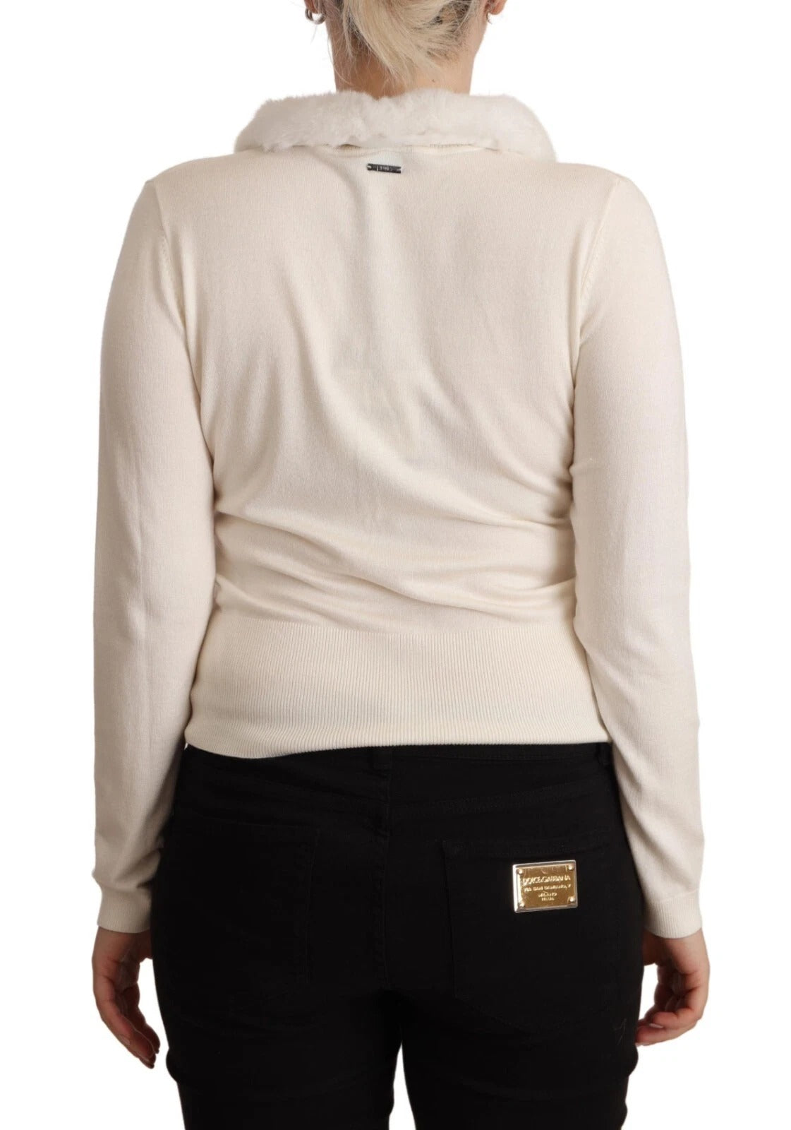 Blouse Liu Jo en viscose blanche à manches longues et col en fourrure de mouton.
