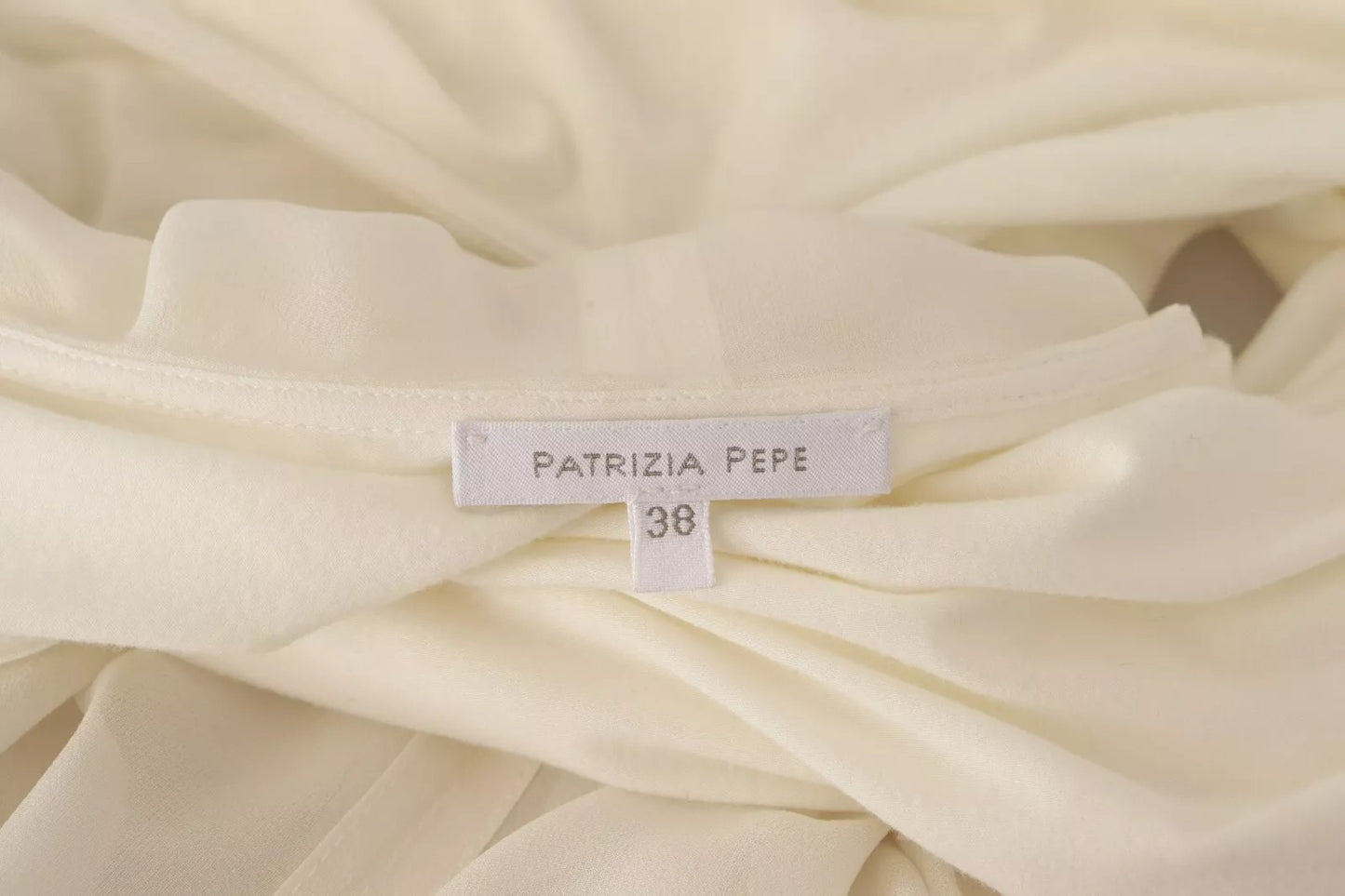 Patrizia Pepe Haut en soie à manches longues et décolleté en V, couleur blanc cassé