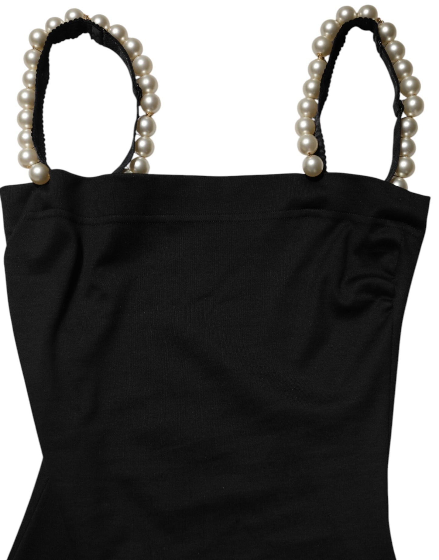 Dolce & Gabbana zwarte katoenen mini-jurk met imitatie parels