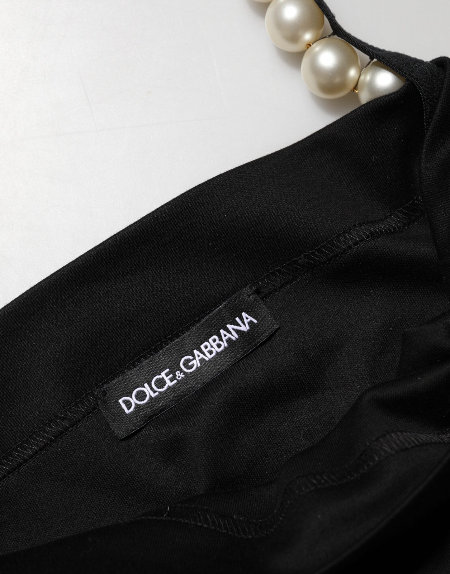 Dolce & Gabbana zwarte katoenen mini-jurk met imitatie parels