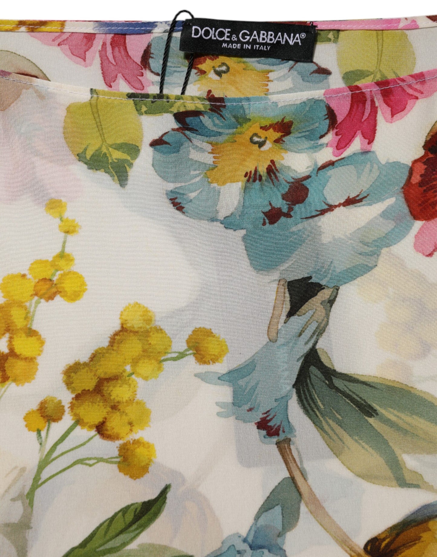 Dolce & Gabbana witte zijden jurk met bloemenprint, lang model, met aansluitende pasvorm.