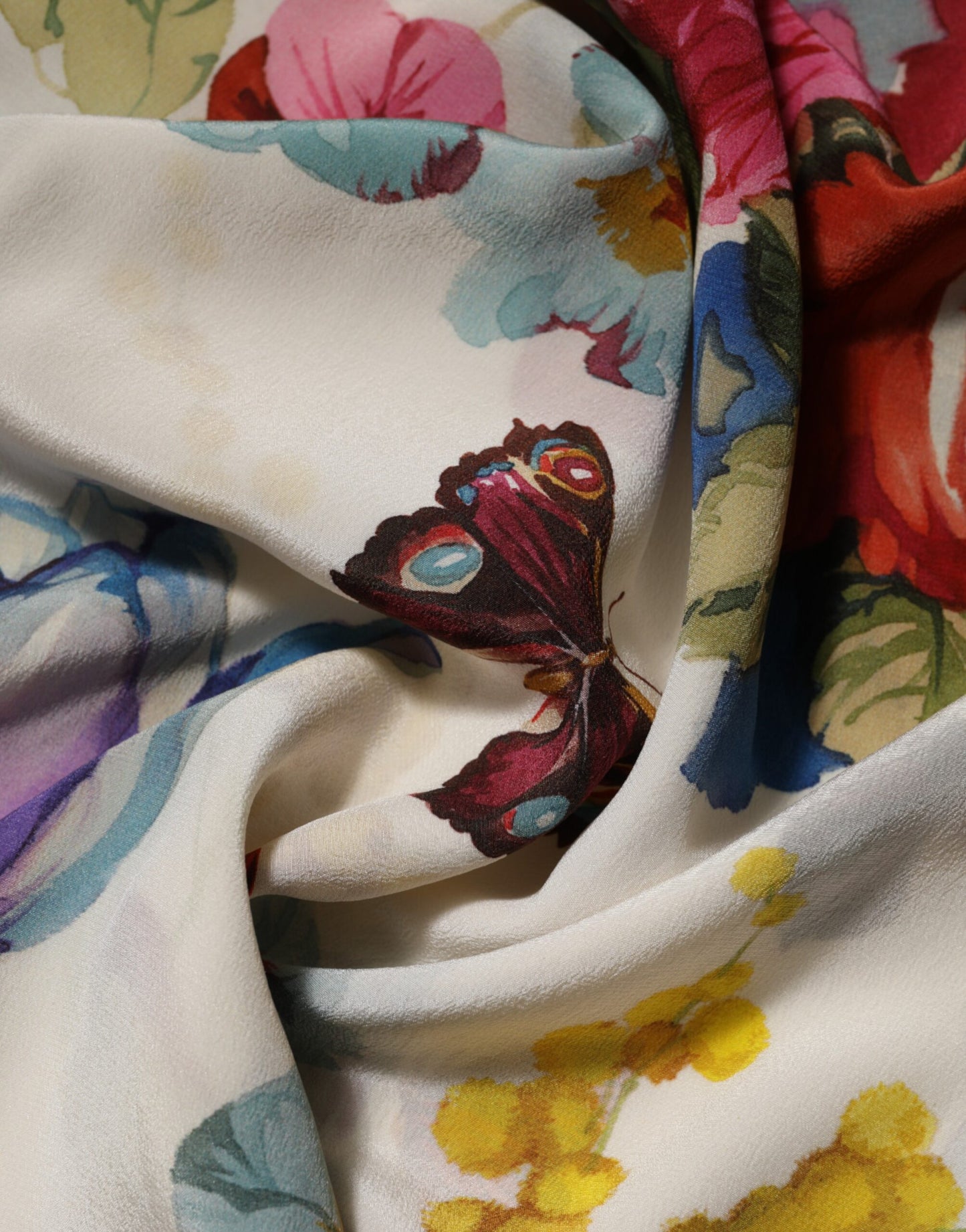 Dolce & Gabbana witte zijden jurk met bloemenprint, lang model, met aansluitende pasvorm.