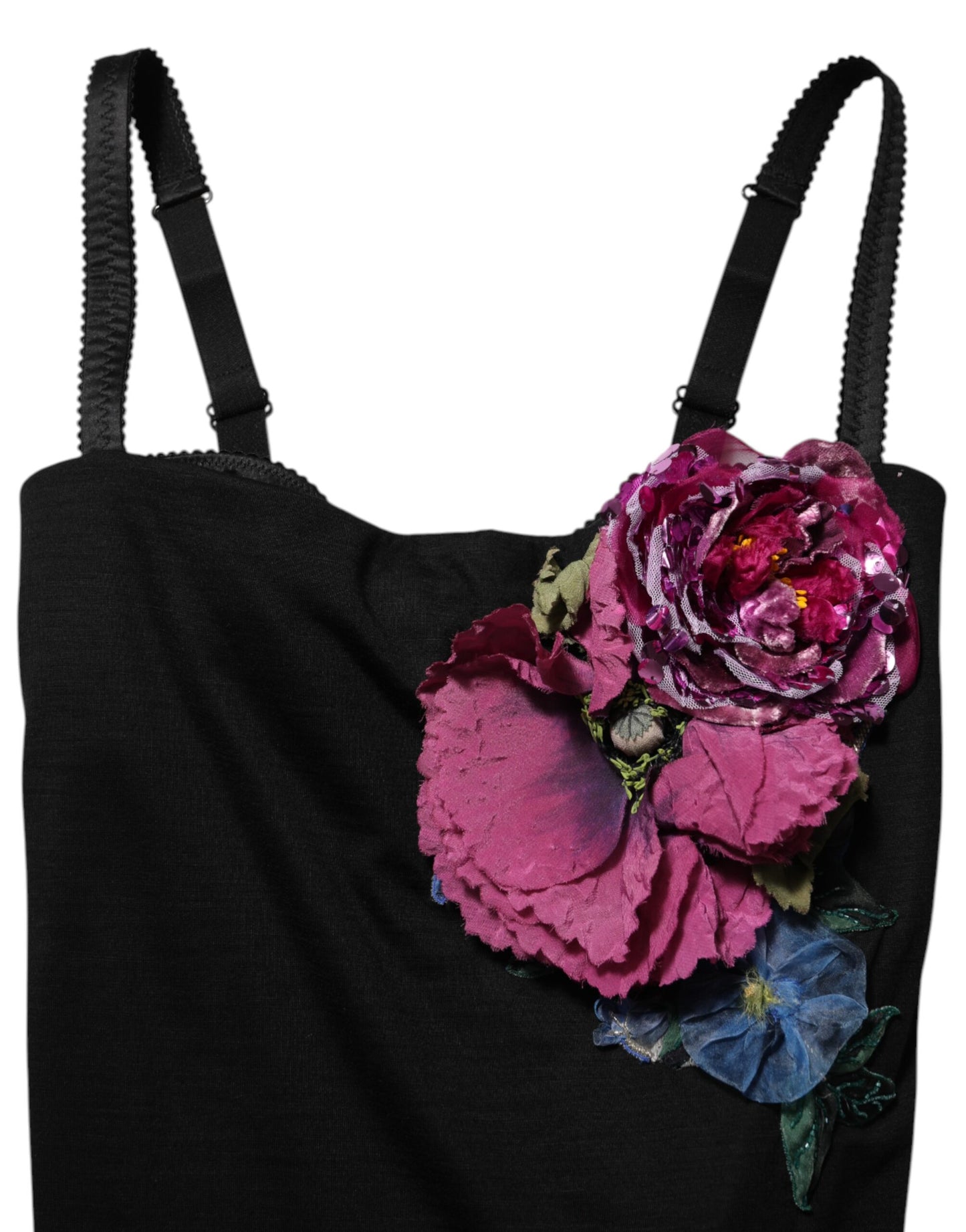 Dolce & Gabbana zwarte, aansluitende jurk met bloemenapplicaties