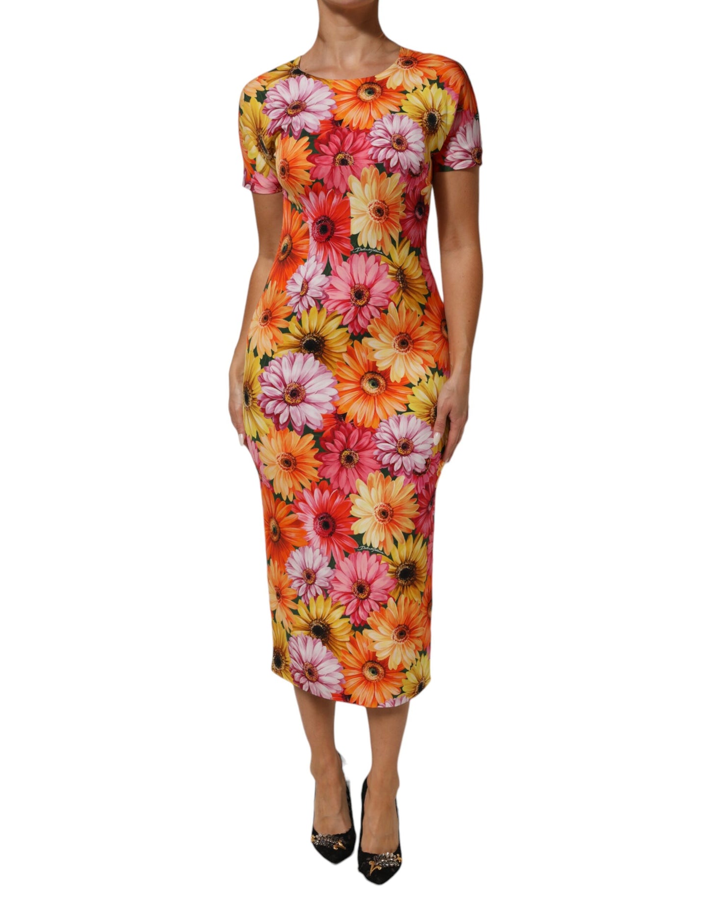 Dolce & Gabbana Midi-jurk van zijde met bloemenprint in meerdere kleuren