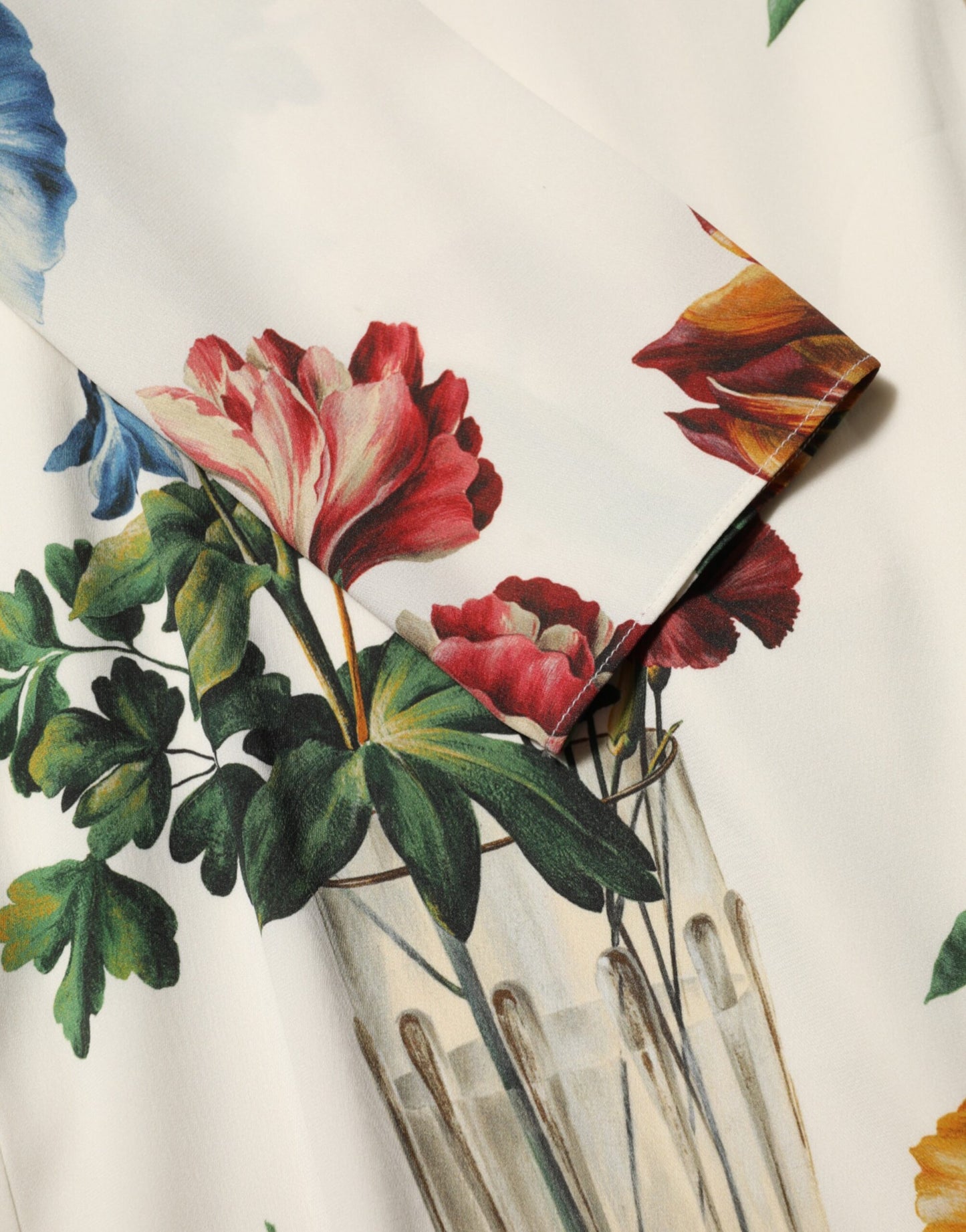 Dolce & Gabbana witte bloemenvaas-geprinten zijden midi-jurk