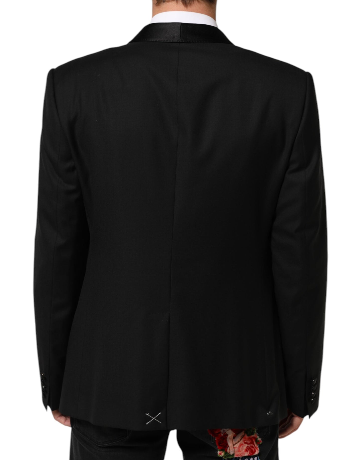 Blazer en laine noire à un bouton pour homme, Dolce & Gabbana, doré.