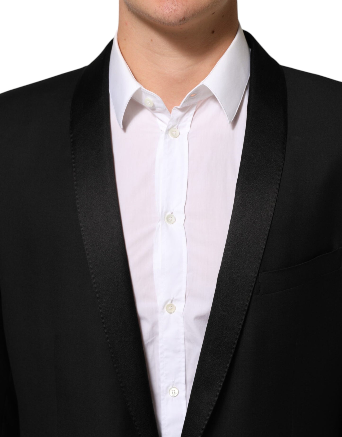 Blazer en laine noire à un bouton pour homme, Dolce & Gabbana, doré.