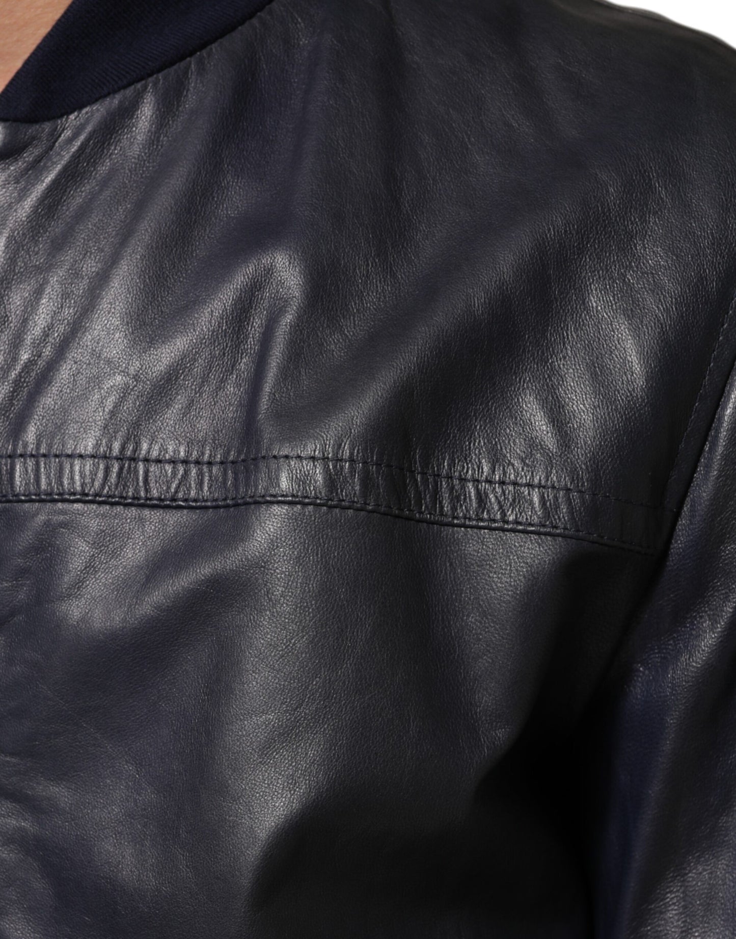 Blouson en cuir bleu à fermeture éclair intégrale, style motard, Dolce & Gabbana