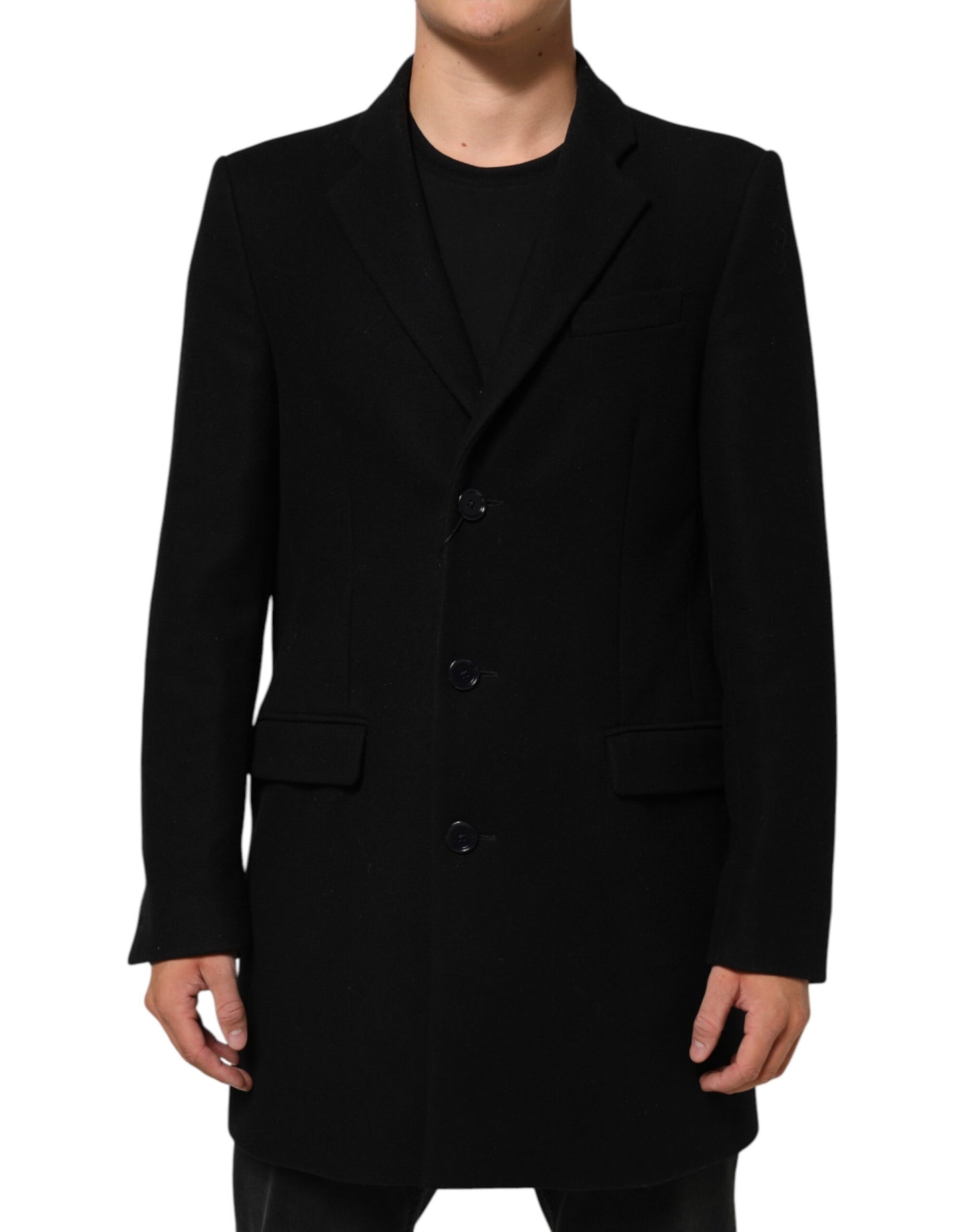 Manteau-trencher noir en laine à boutons pour homme de Dolce & Gabbana