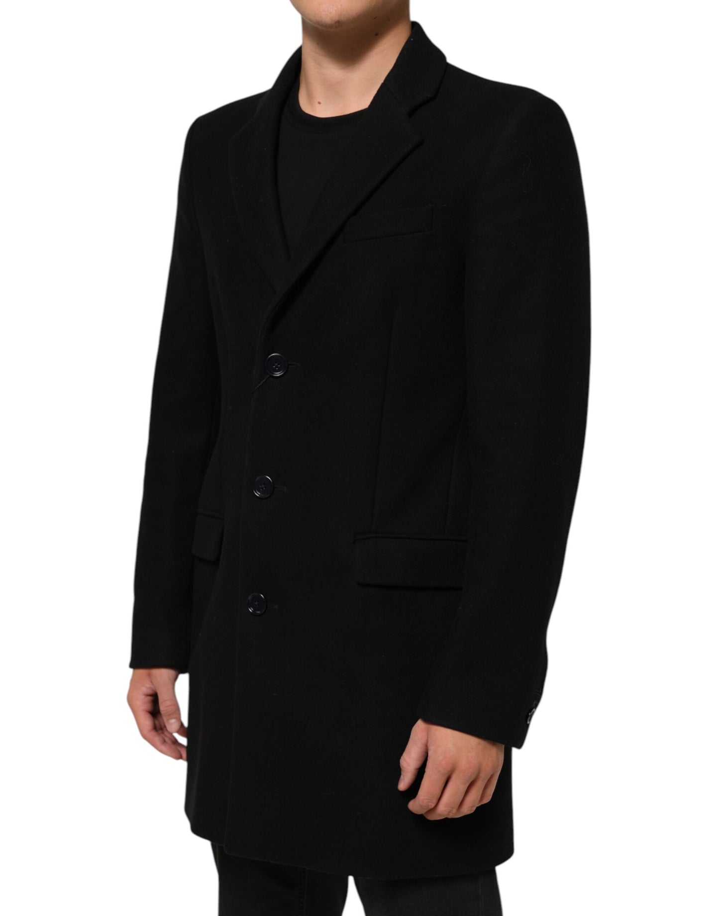 Manteau-trencher noir en laine à boutons pour homme de Dolce & Gabbana