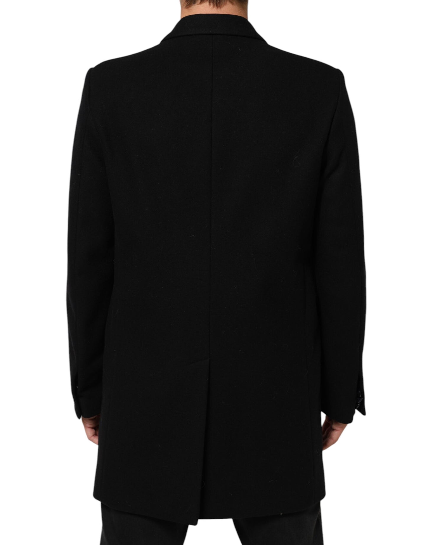 Manteau-trencher noir en laine à boutons pour homme de Dolce & Gabbana
