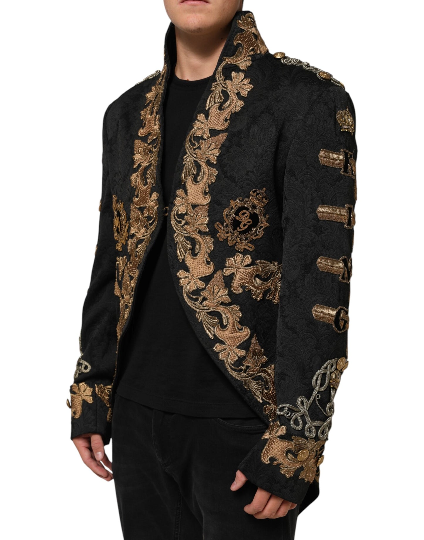 Manteau veste homme brodé en brocart noir Dolce & Gabbana