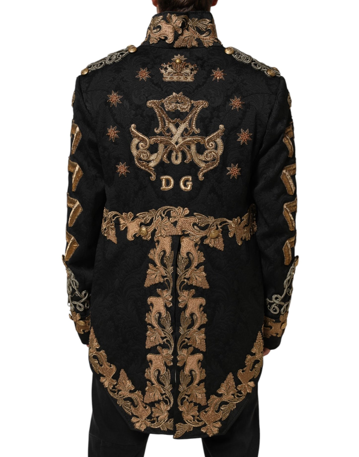 Manteau veste homme brodé en brocart noir Dolce & Gabbana