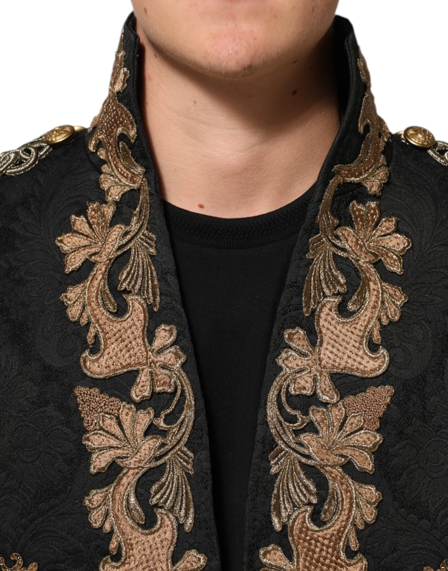 Manteau veste homme brodé en brocart noir Dolce & Gabbana