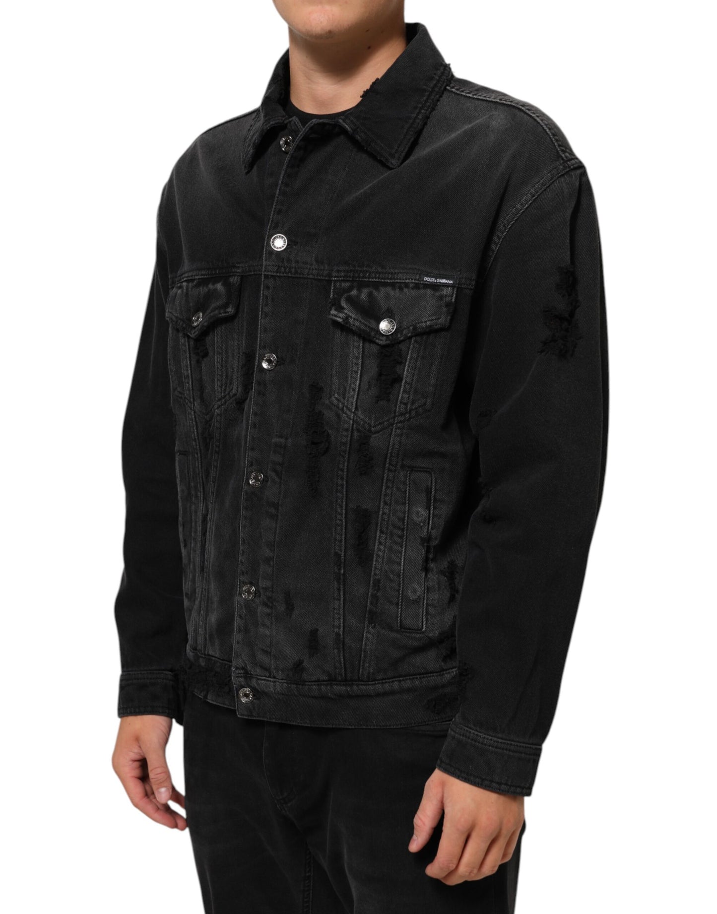 Blouson en jean en coton extensible noir de Dolce & Gabbana