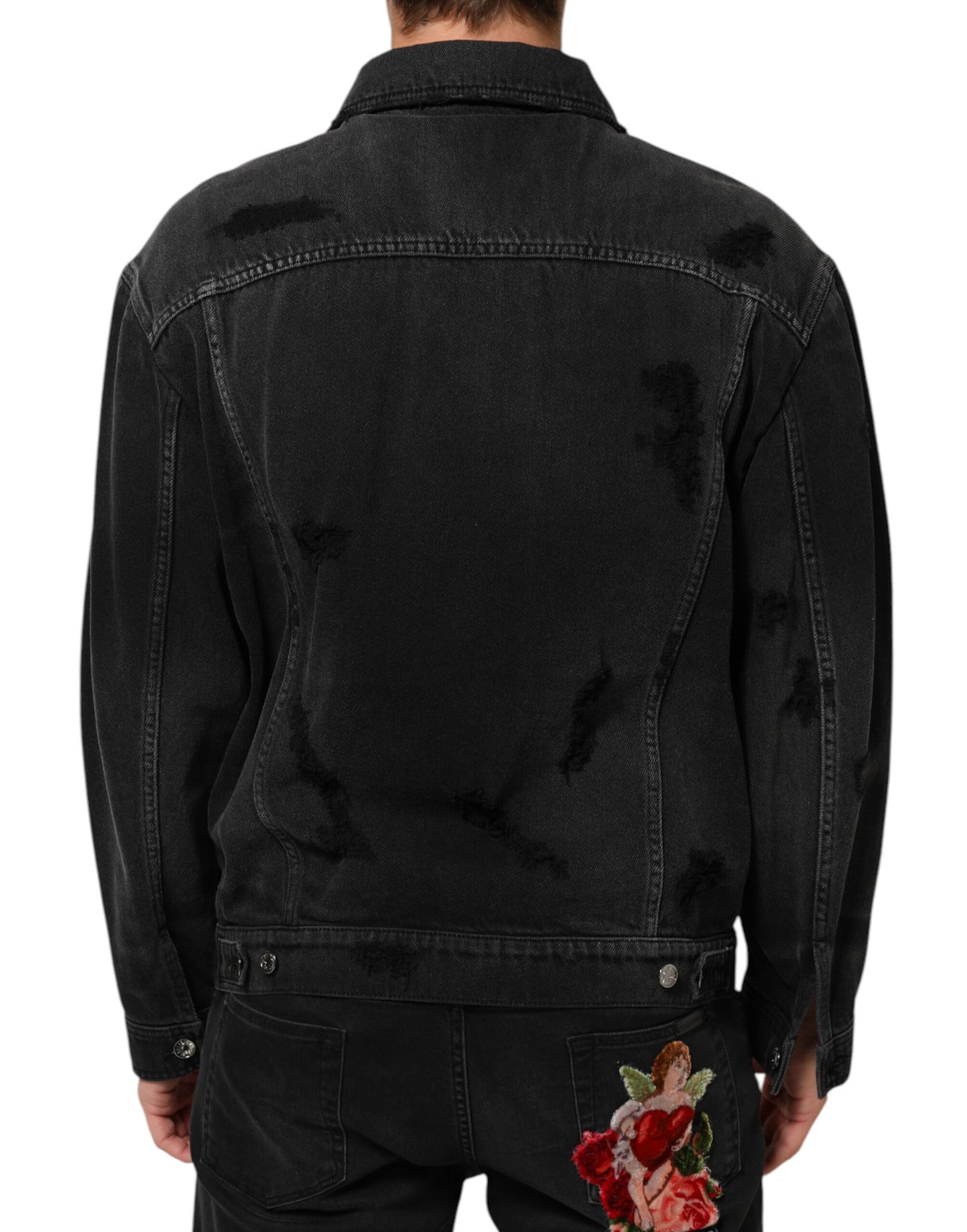 Blouson en jean en coton extensible noir de Dolce & Gabbana