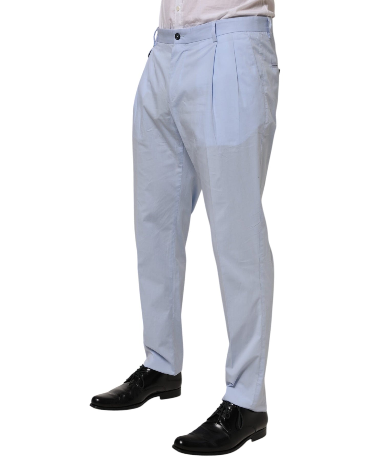 Pantalon homme Dolce & Gabbana en coton stretch bleu clair, coupe fuselée.