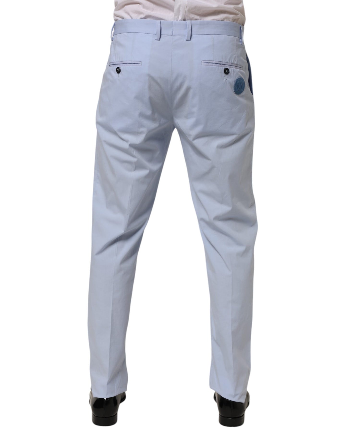 Pantalon homme Dolce & Gabbana en coton stretch bleu clair, coupe fuselée.