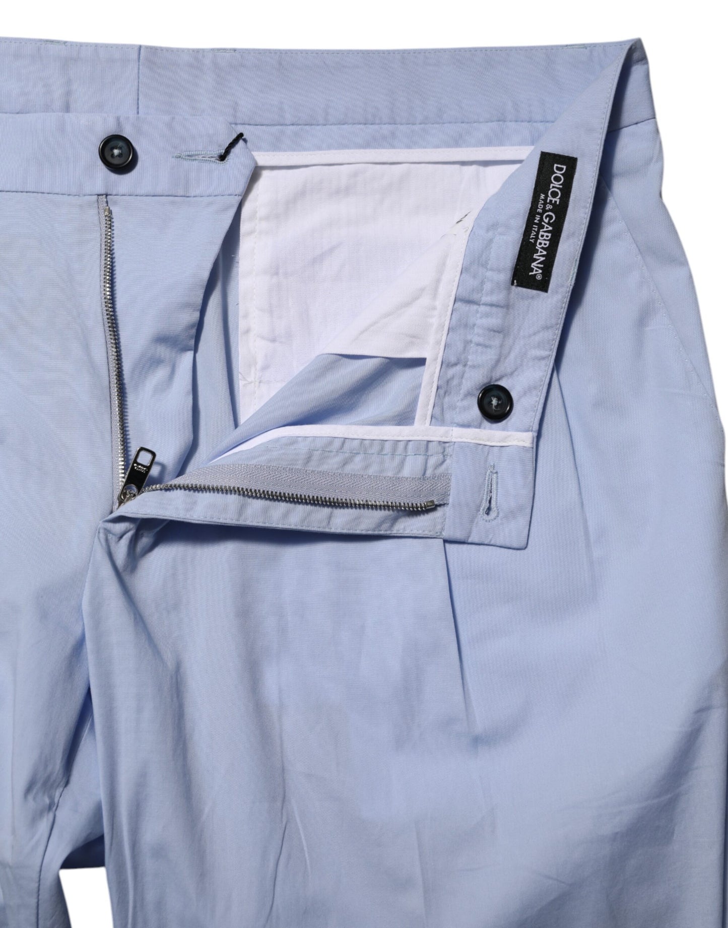Pantalon homme Dolce & Gabbana en coton stretch bleu clair, coupe fuselée.