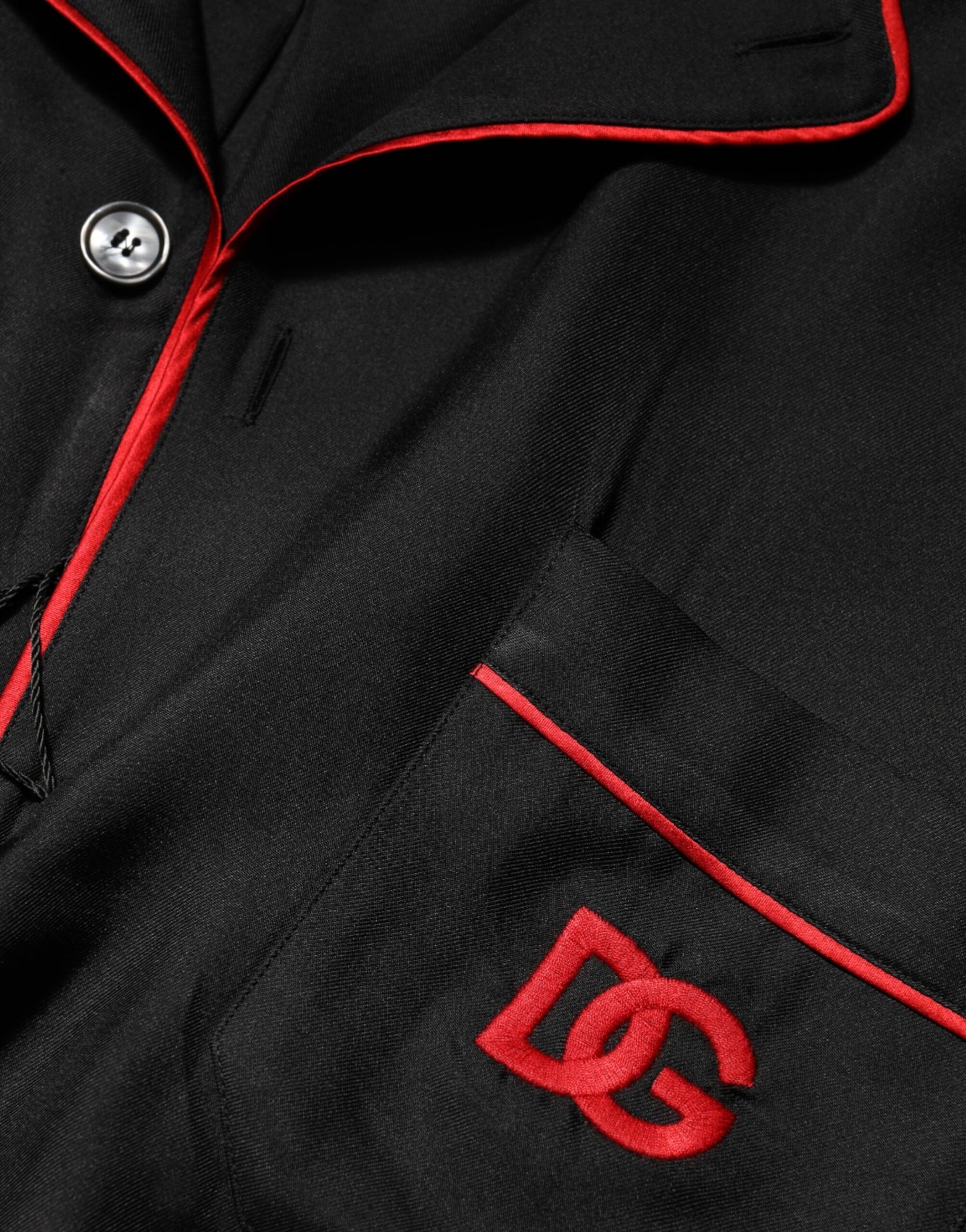 Chemise décontractée en soie Dolce & Gabbana noire et rouge à bordures contrastées