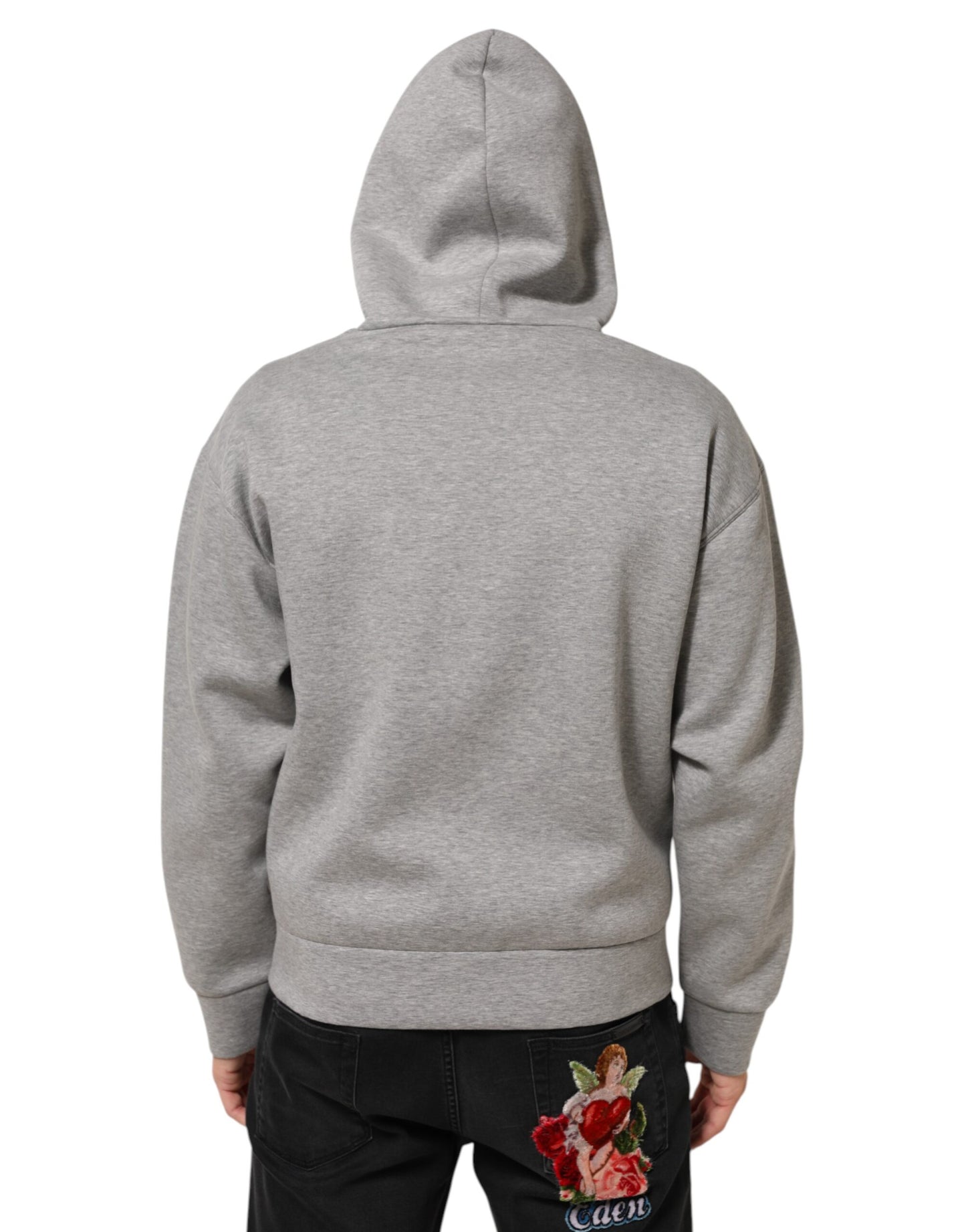 Sweat à capuche en coton gris avec logo Dolce & Gabbana