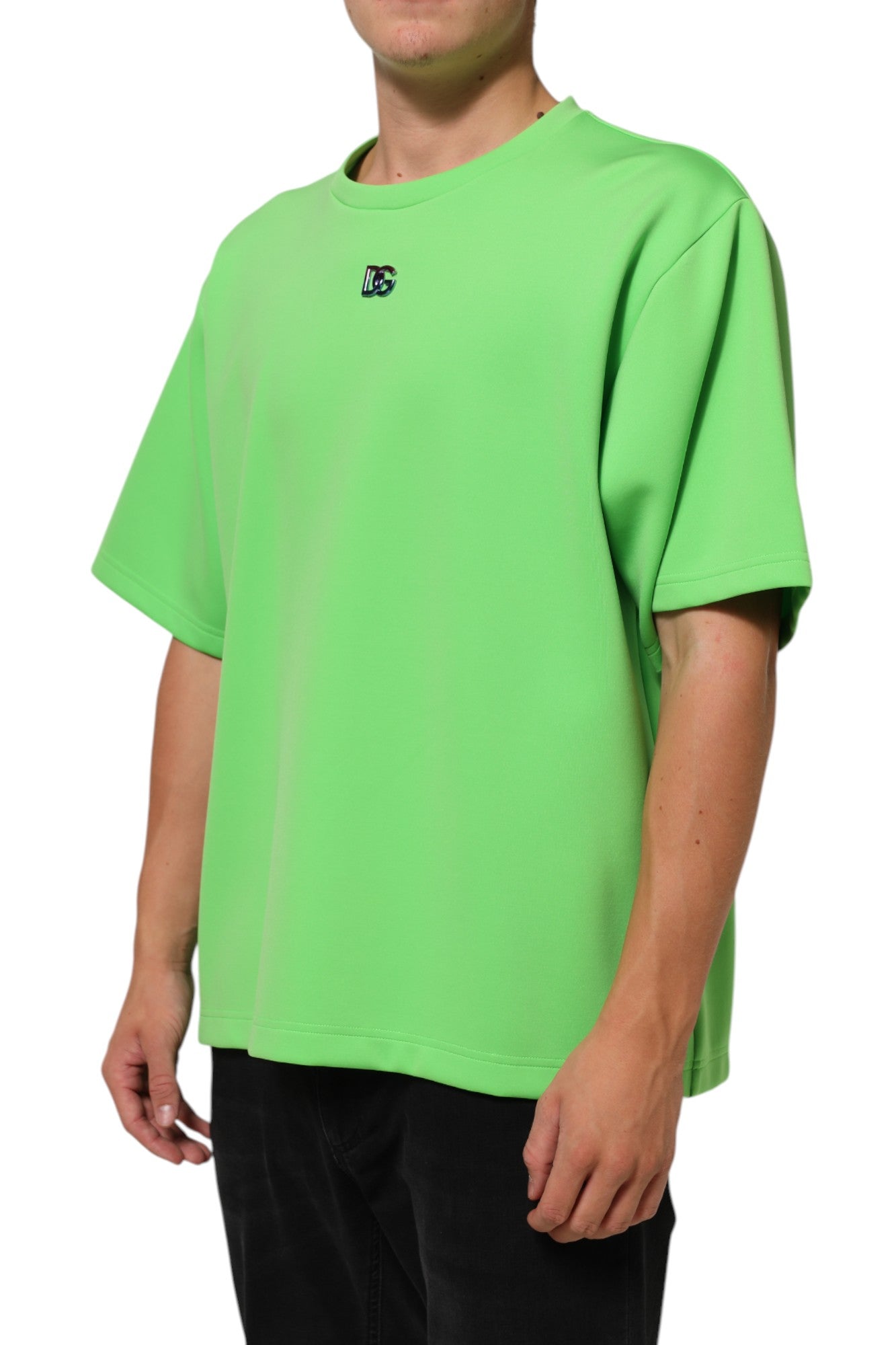 T-shirt à manches courtes à col rond avec logo vert de Dolce & Gabbana