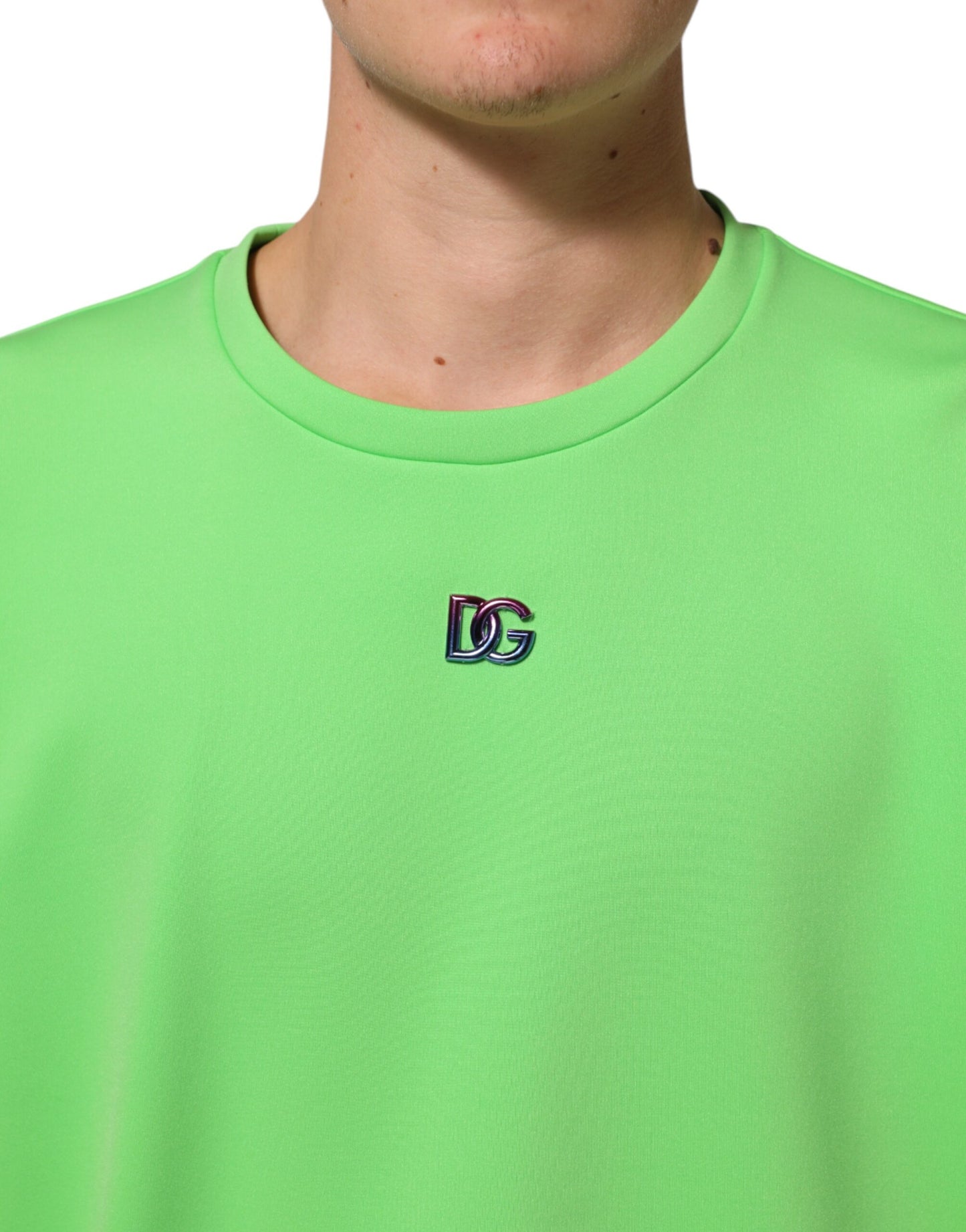T-shirt à manches courtes à col rond avec logo vert de Dolce & Gabbana