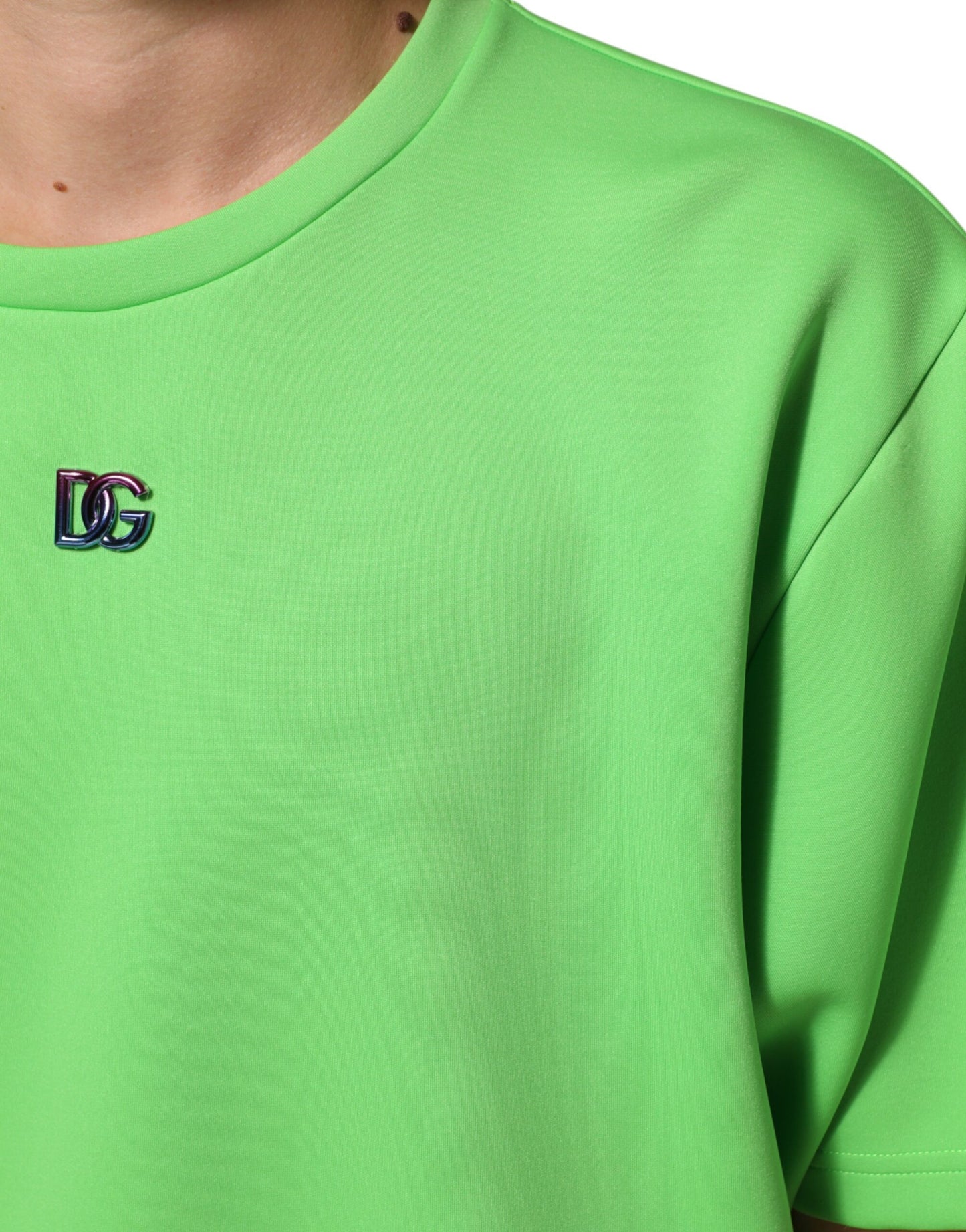 T-shirt à manches courtes à col rond avec logo vert de Dolce & Gabbana
