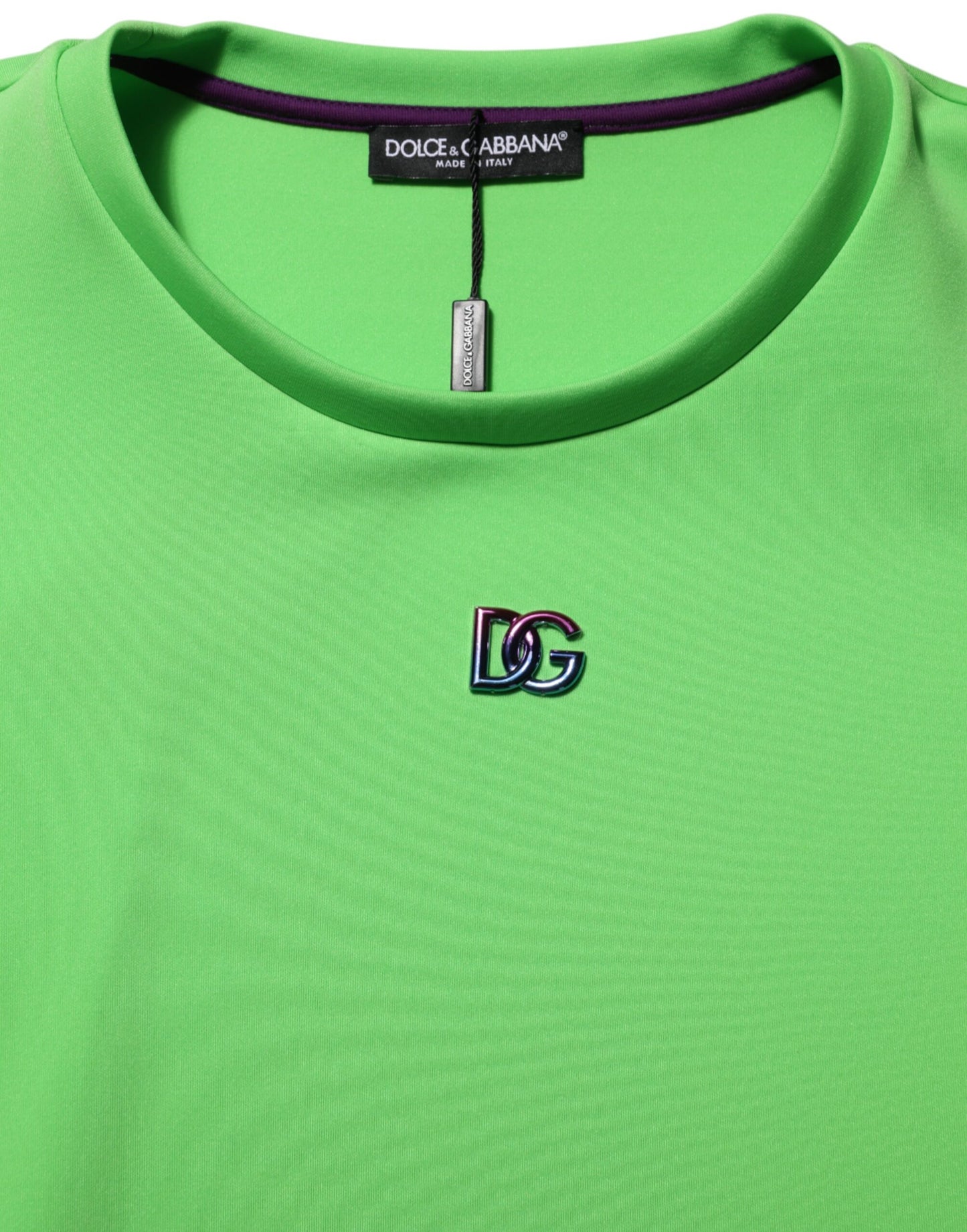 T-shirt à manches courtes à col rond avec logo vert de Dolce & Gabbana