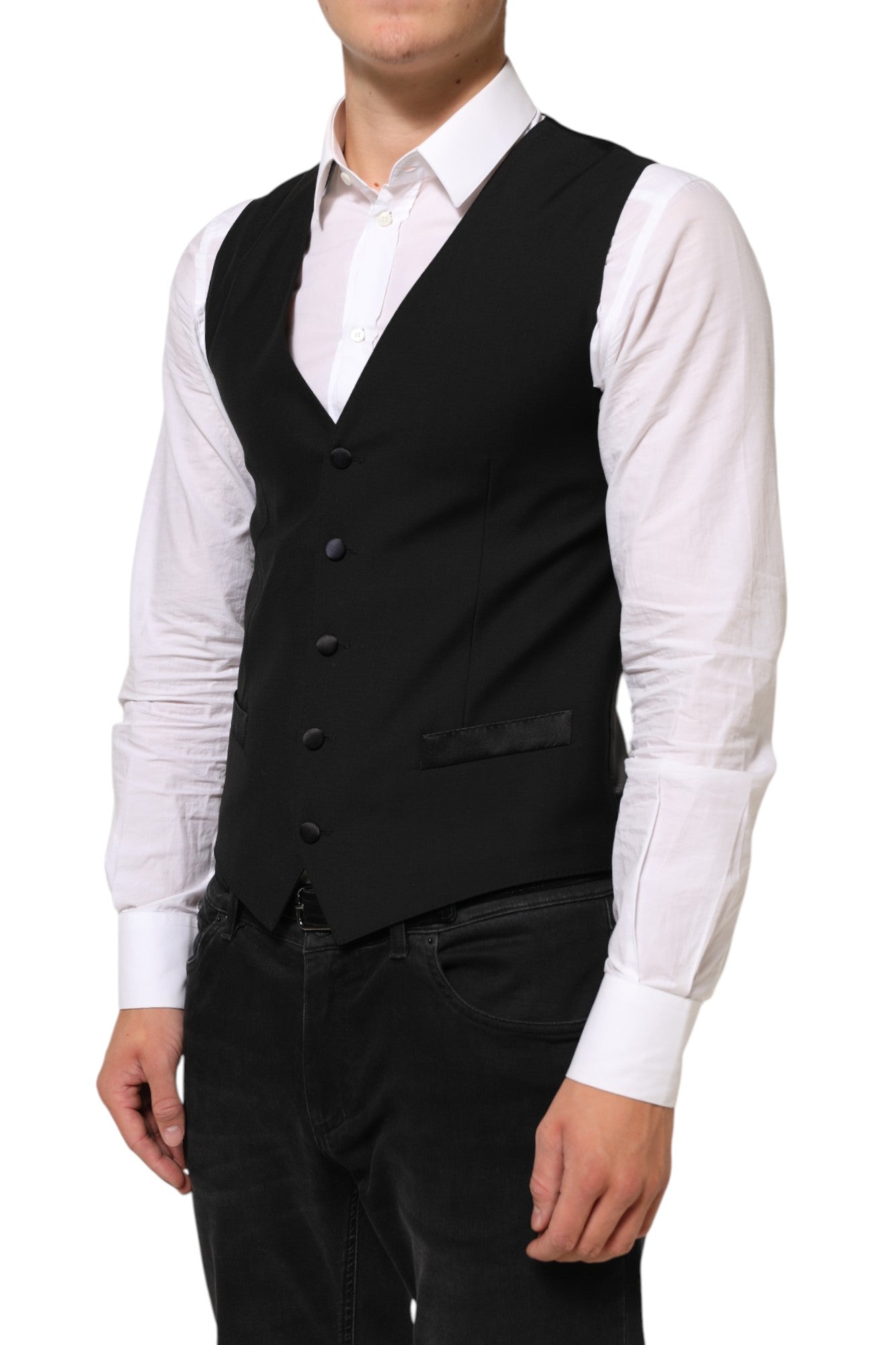 Gilet sans manches noir en laine pour homme, Dolce & Gabbana, pour tenue formelle.