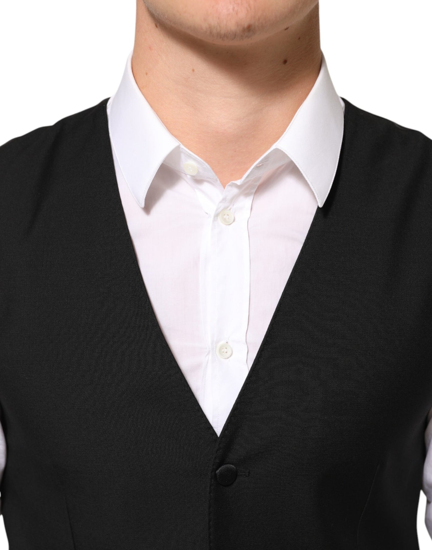 Gilet sans manches noir en laine pour homme, Dolce & Gabbana, pour tenue formelle.