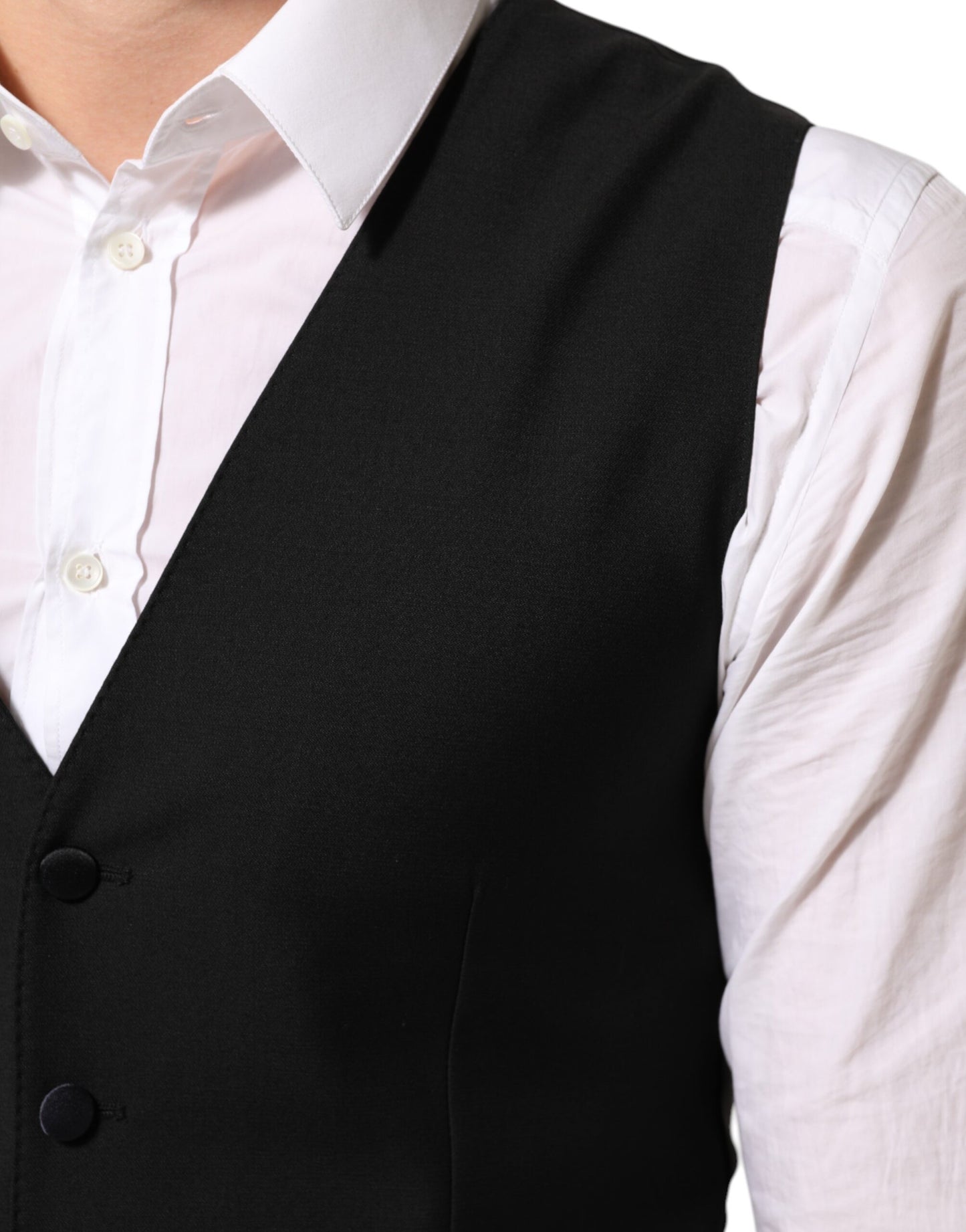 Gilet sans manches noir en laine pour homme, Dolce & Gabbana, pour tenue formelle.