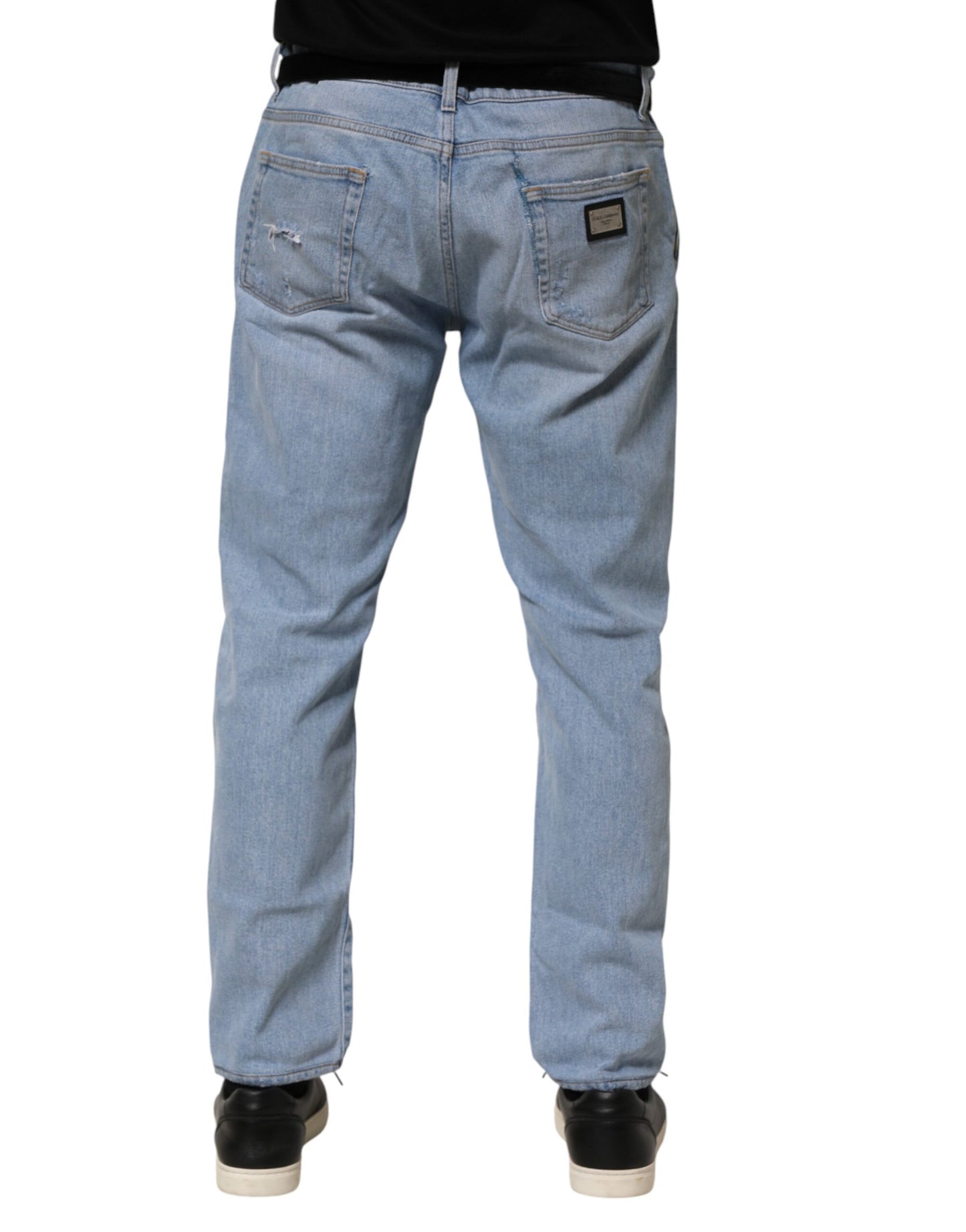 Jeans en jean slim à effet délavé en coton bleu de Dolce & Gabbana