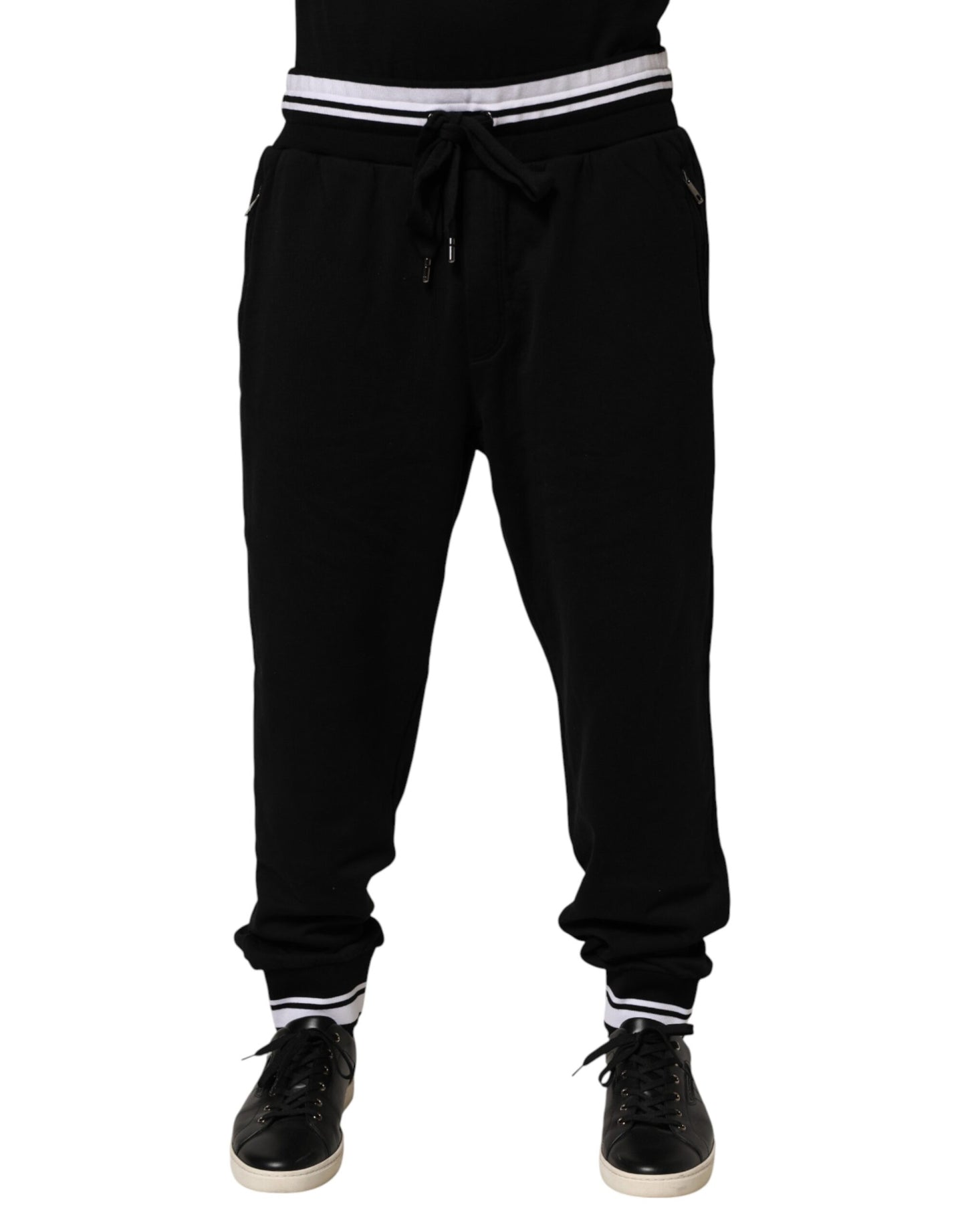 Pantalon de jogging noir en coton à motif du Sacré-Cœur pour homme de Dolce & Gabbana