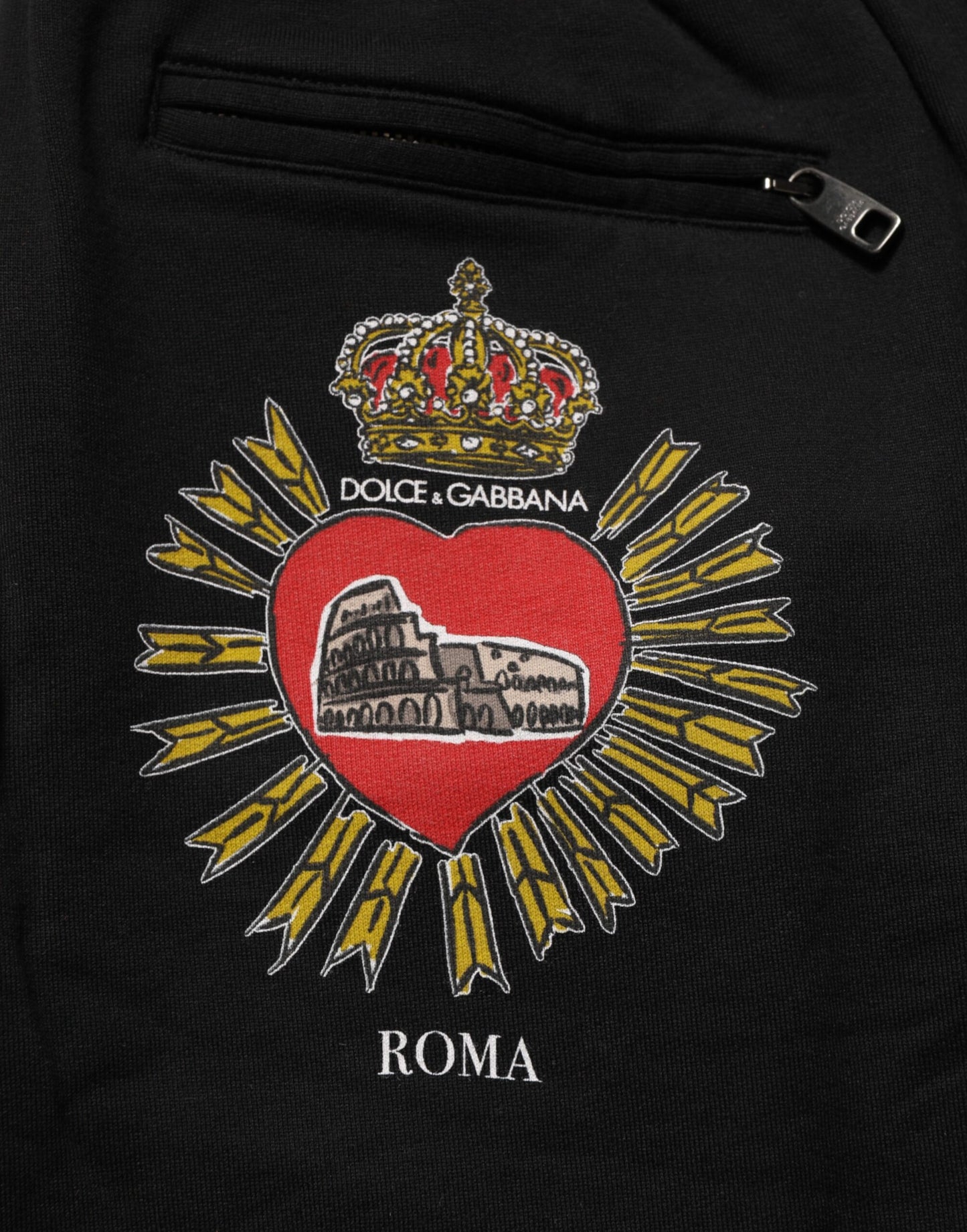Pantalon de jogging noir en coton à motif du Sacré-Cœur pour homme de Dolce & Gabbana
