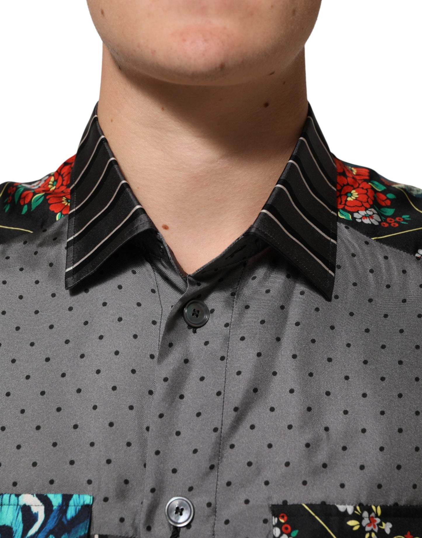 Chemise en soie à manches longues multicolore et patchwork de Dolce & Gabbana
