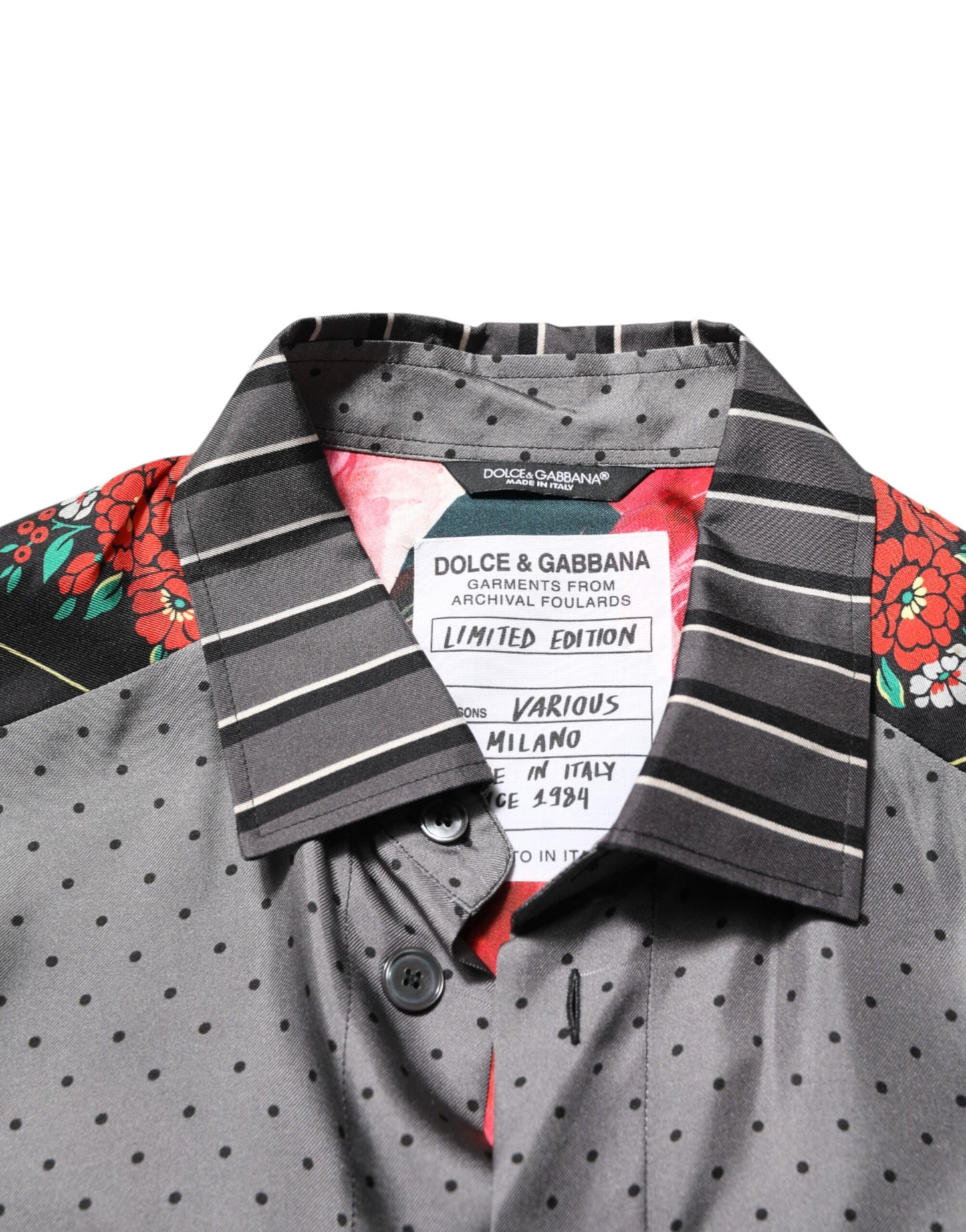 Chemise en soie à manches longues multicolore et patchwork de Dolce & Gabbana
