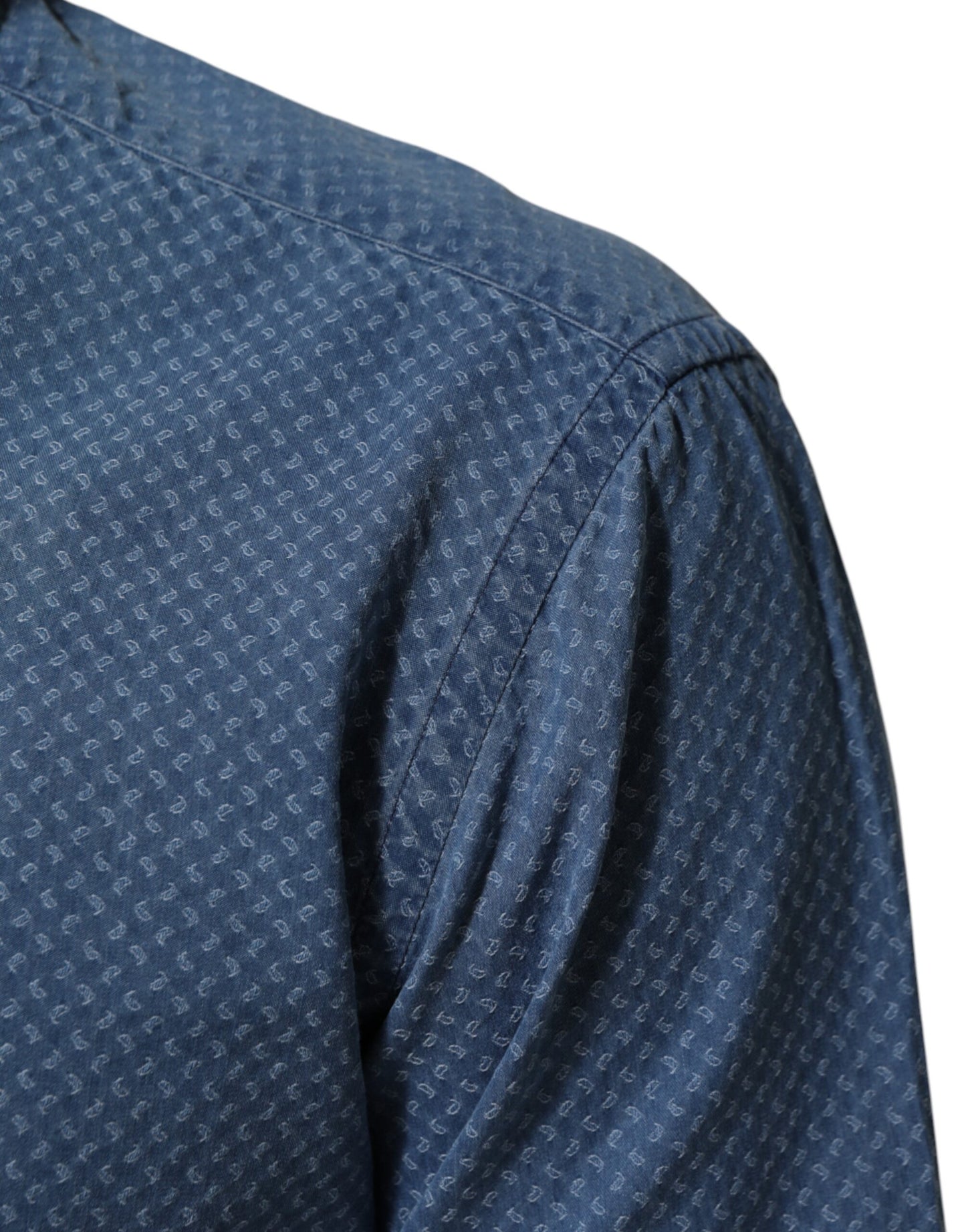 AGLINI Blue Denim Slim Fit Collared Long Sleeve Casual Shirt