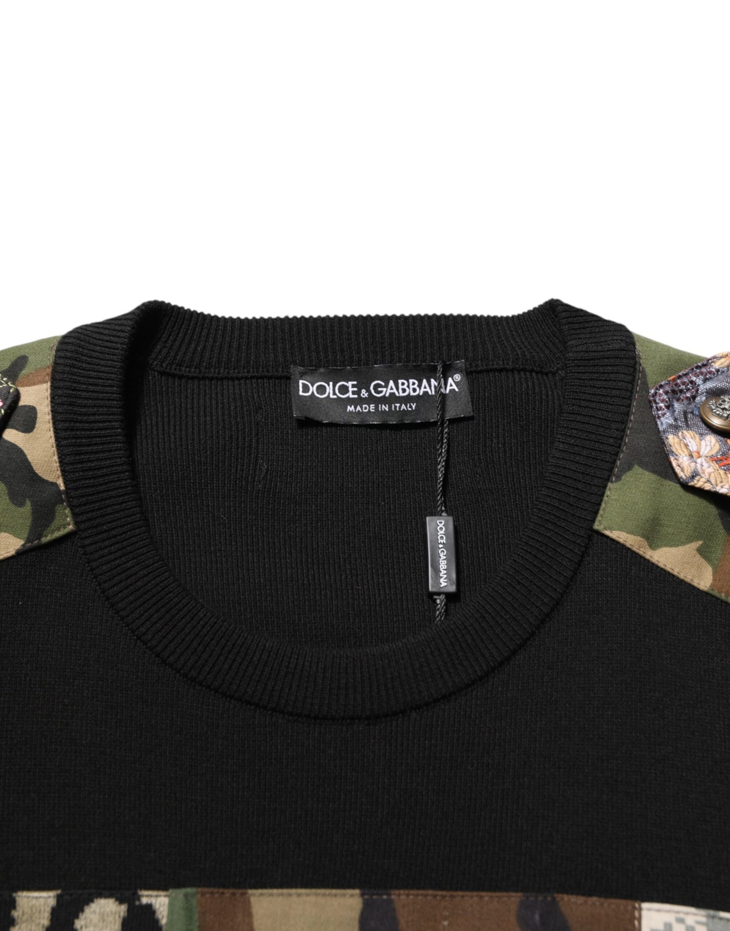 Pull Dolce & Gabbana noir à patchwork et col rond