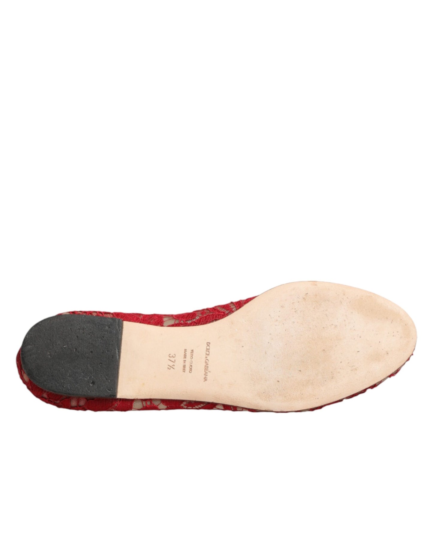 Dolce & Gabbana Red Lace Crystal Ballet Flats Loafers Shoes