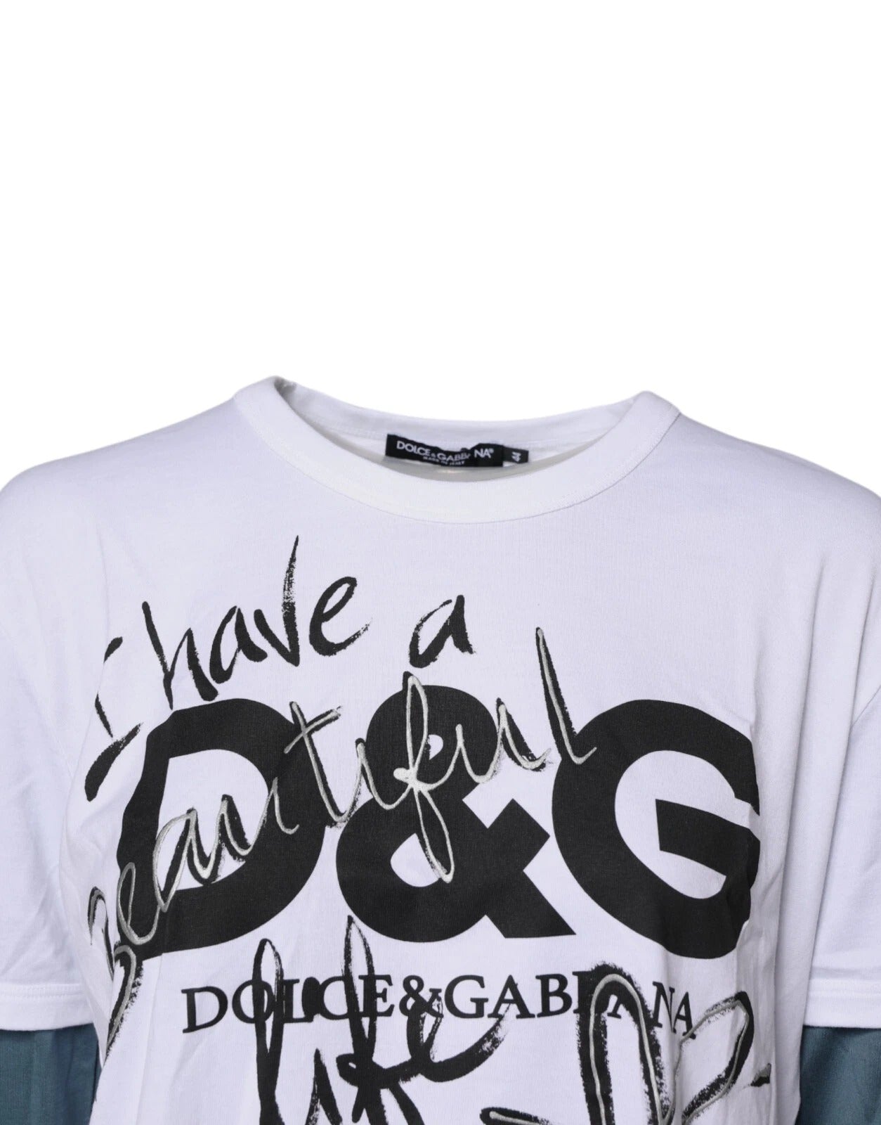 T-shirt en coton à col rond blanc avec imprimé graphique de Dolce & Gabbana