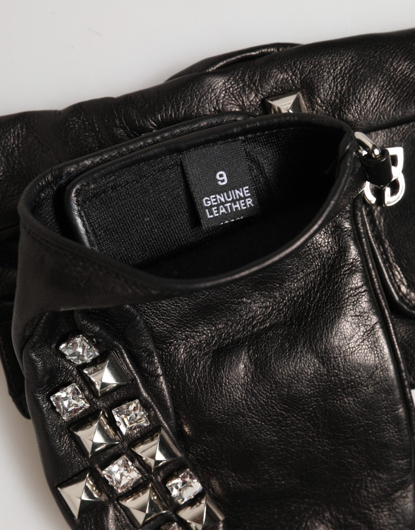 Gants Dolce & Gabbana en cuir noir clouté sans doigts