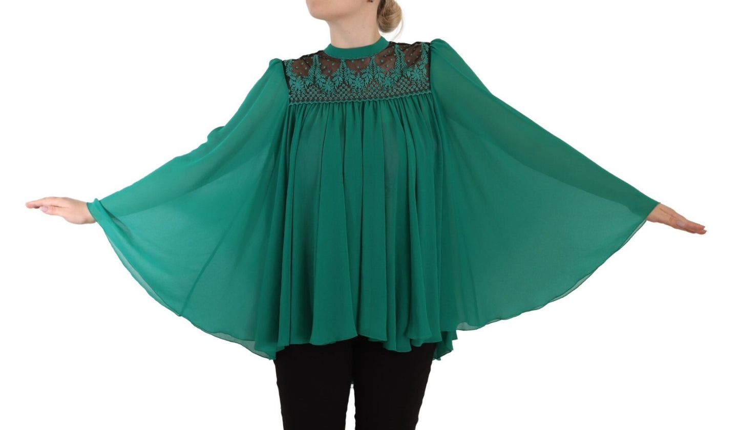 Filosofie Groene Kant Polyester Lange Mouwen Geplooide Top Blouse
